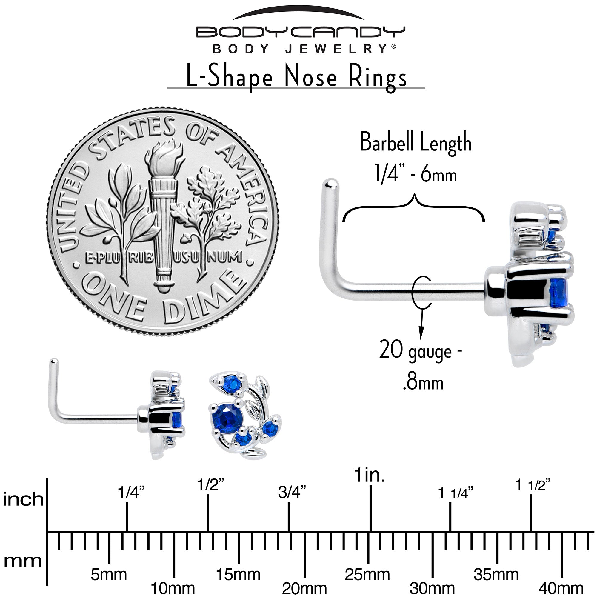 14 Gauge Industrial Barbell Blue CZ Flower Design