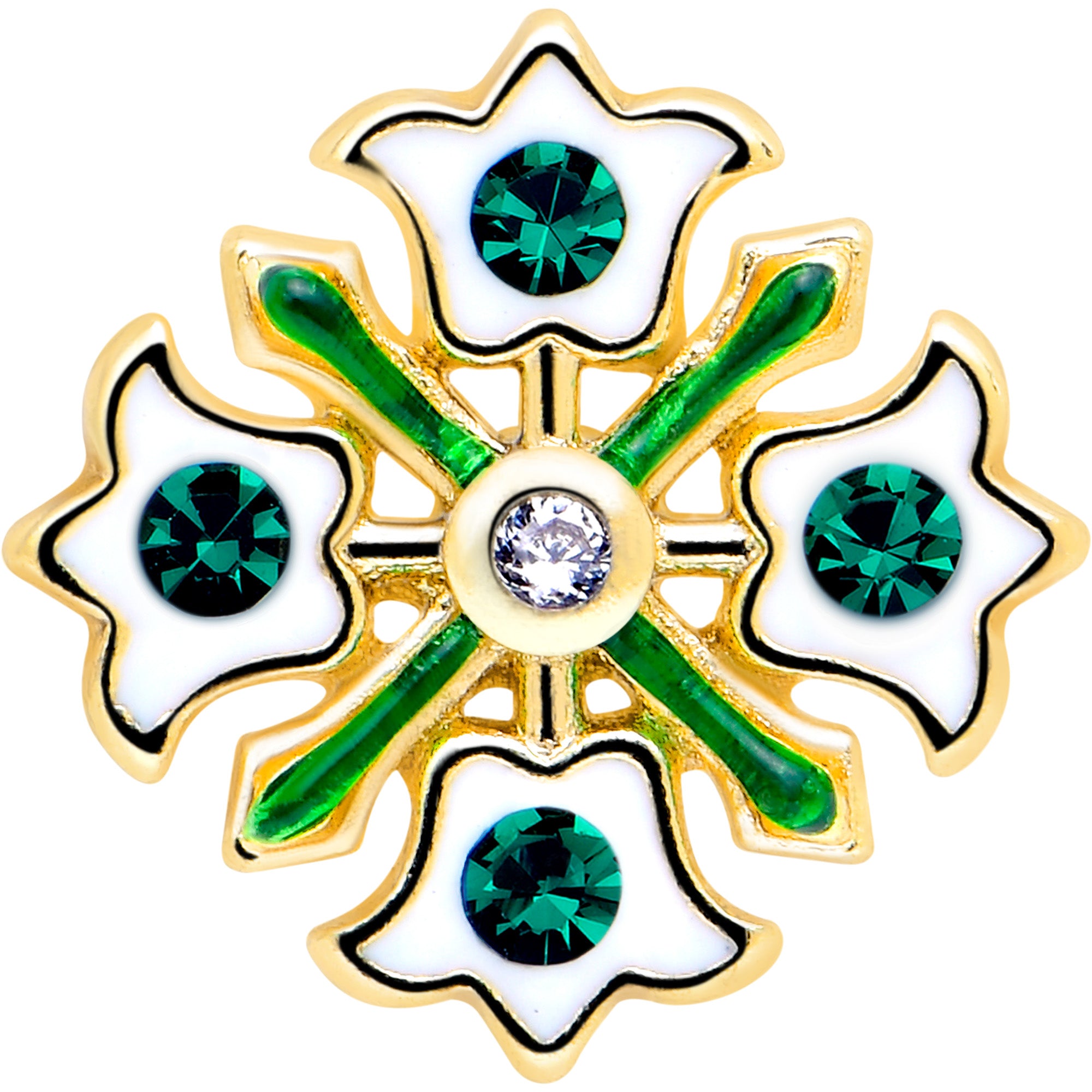 Green Gem Flower Wreath 20 Gauge L Shape Nose Ring