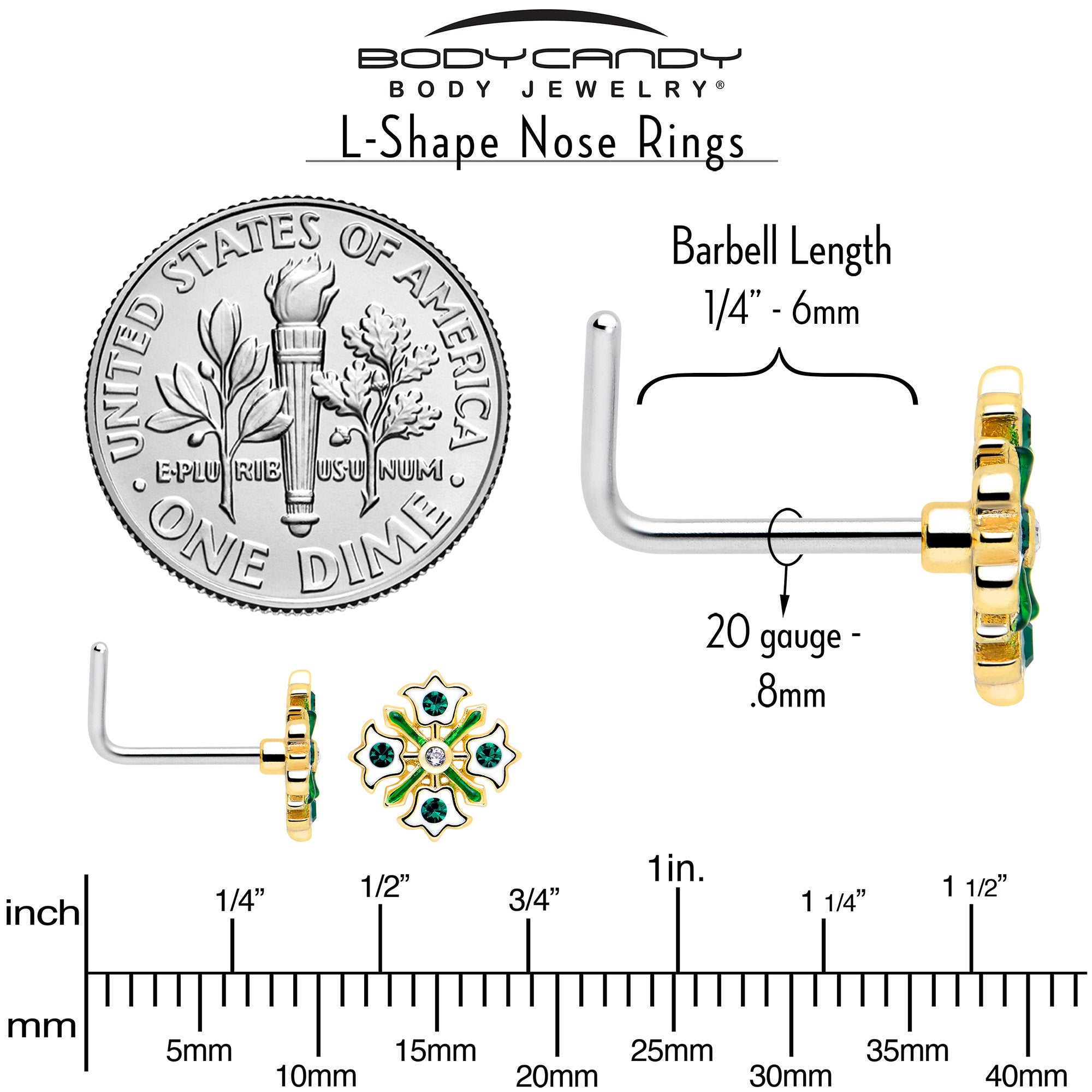 7mm Green Gem Flower Wreath L Shape Nose Jewelry