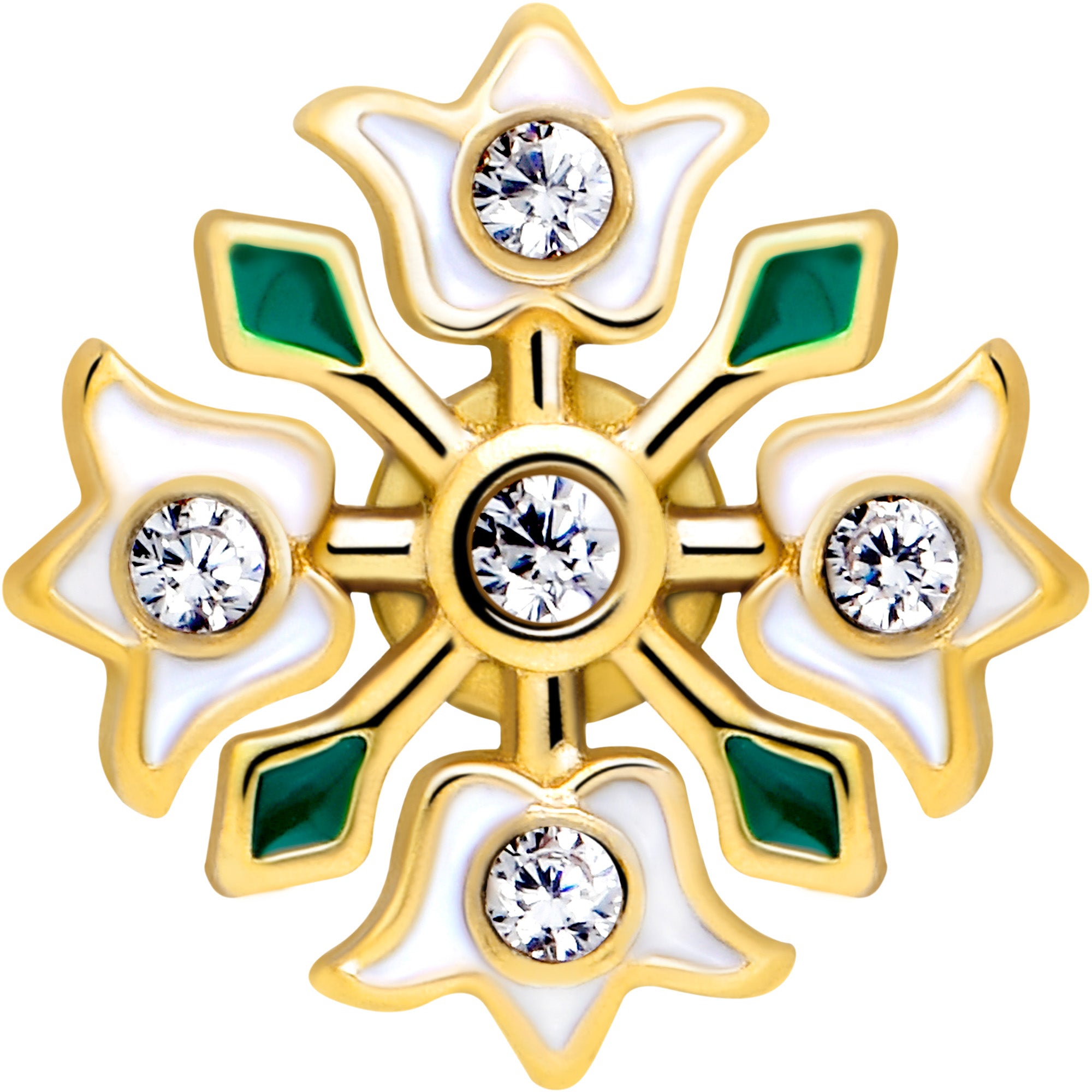 Clear Gem Barbell Tongue Ring with Gold Tone Wreath