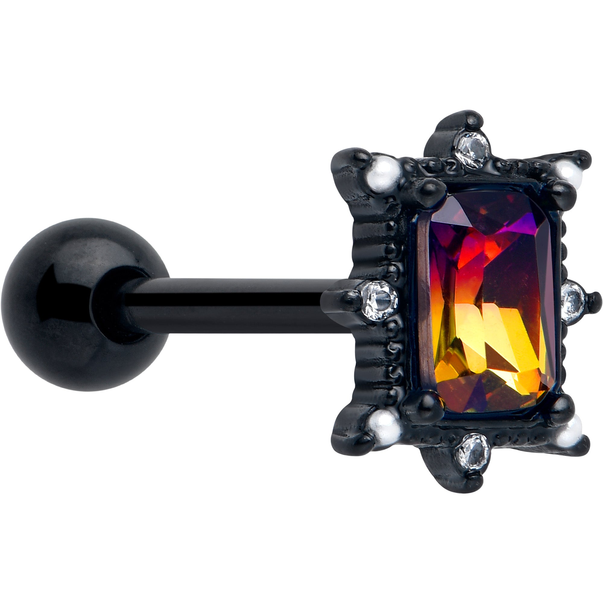 Red Tourmaline Barbell Tongue Ring with Black Star Fire