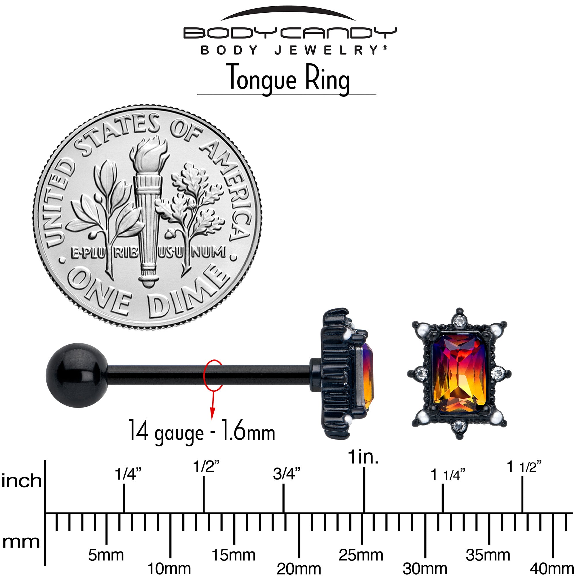 Red Tourmaline Black Star Fire Tongue Piercing Barbell