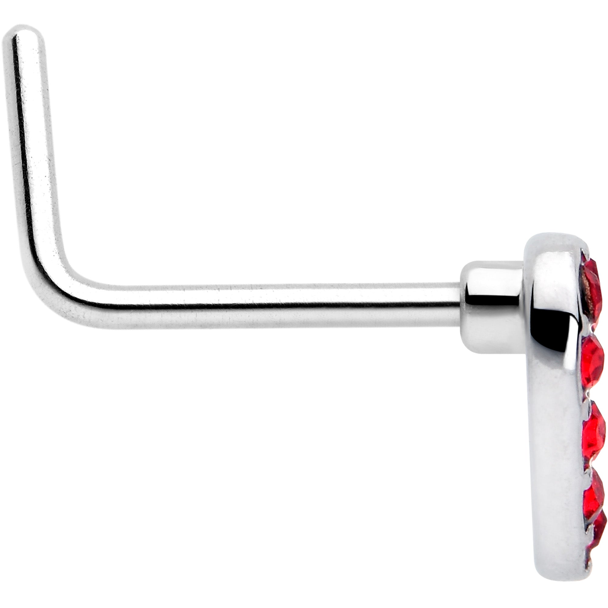 Paved heart nose ring with red gemstone