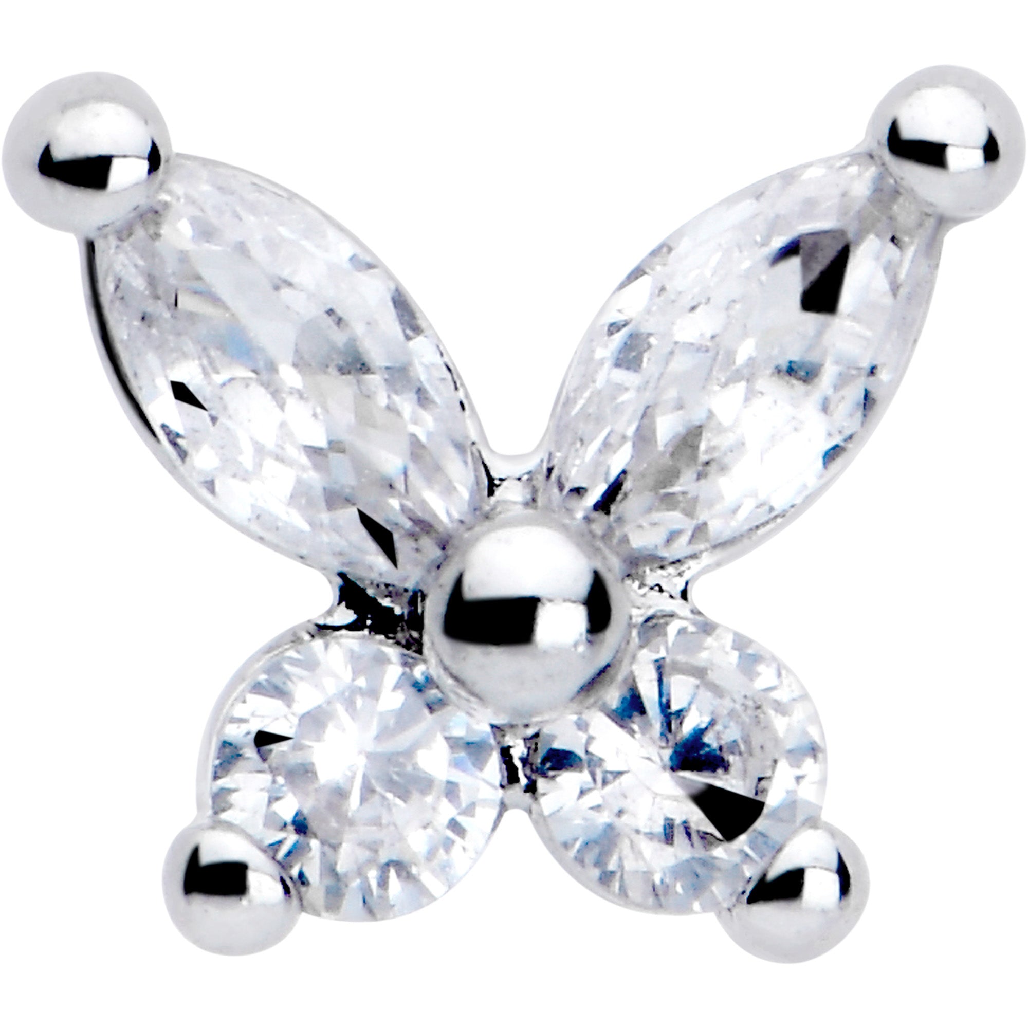 7mm clear CZ butterfly L shape nose stud