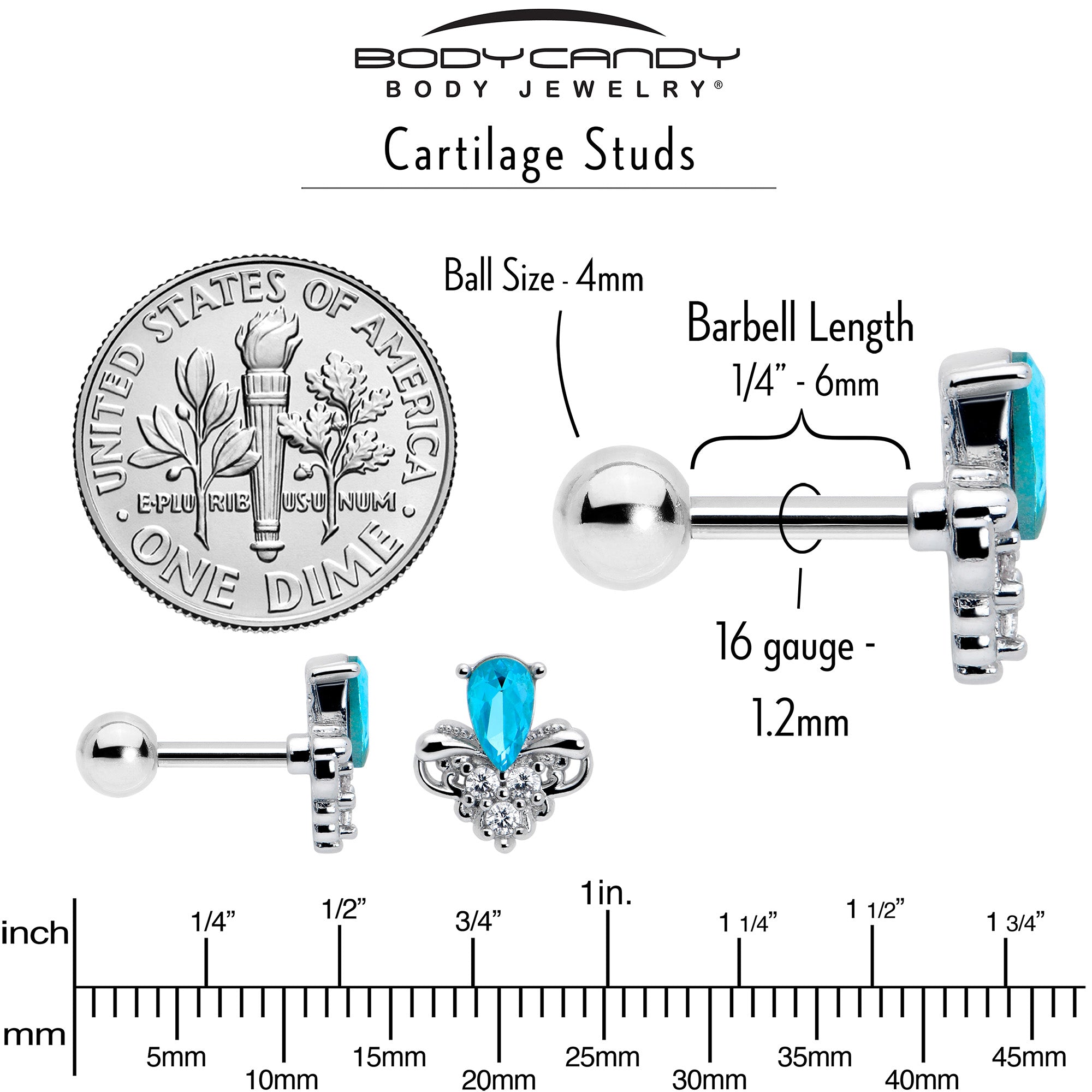 Minimalist blue gem cartilage earring for tragus piercing