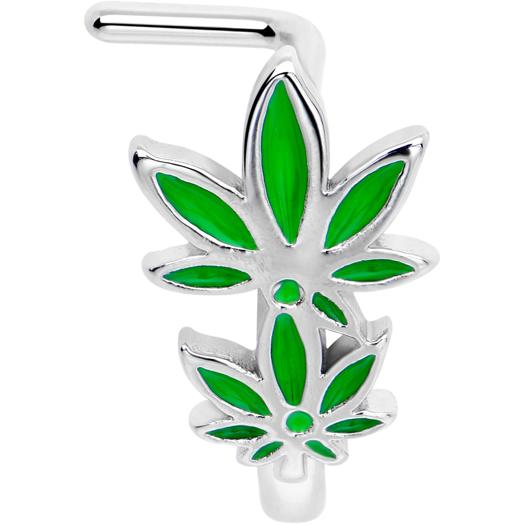 Faux hoop L shape 7mm pot leaf nose ring 20 gauge