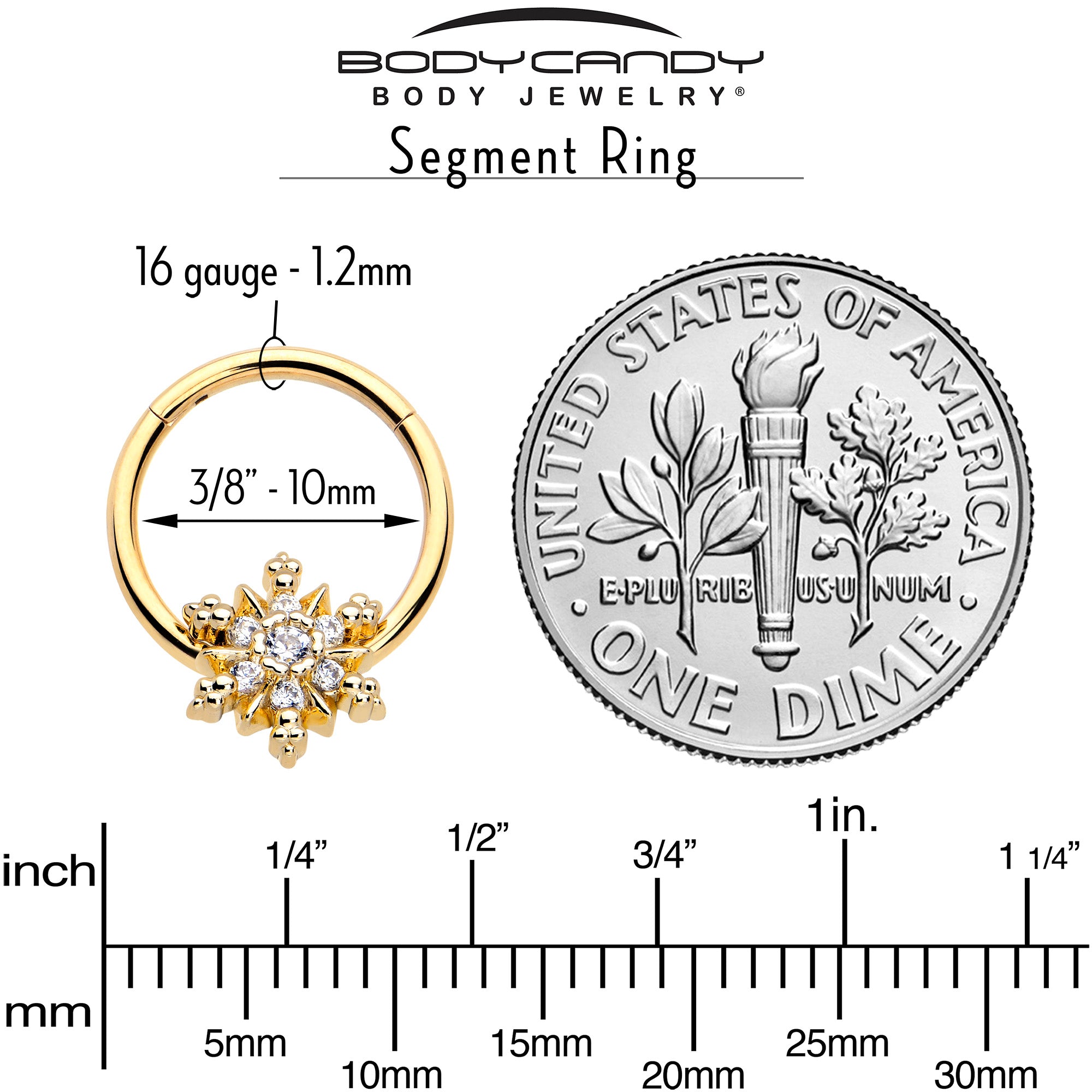 Glam snowflake hinged segment ring with clear CZ gem in gold tone