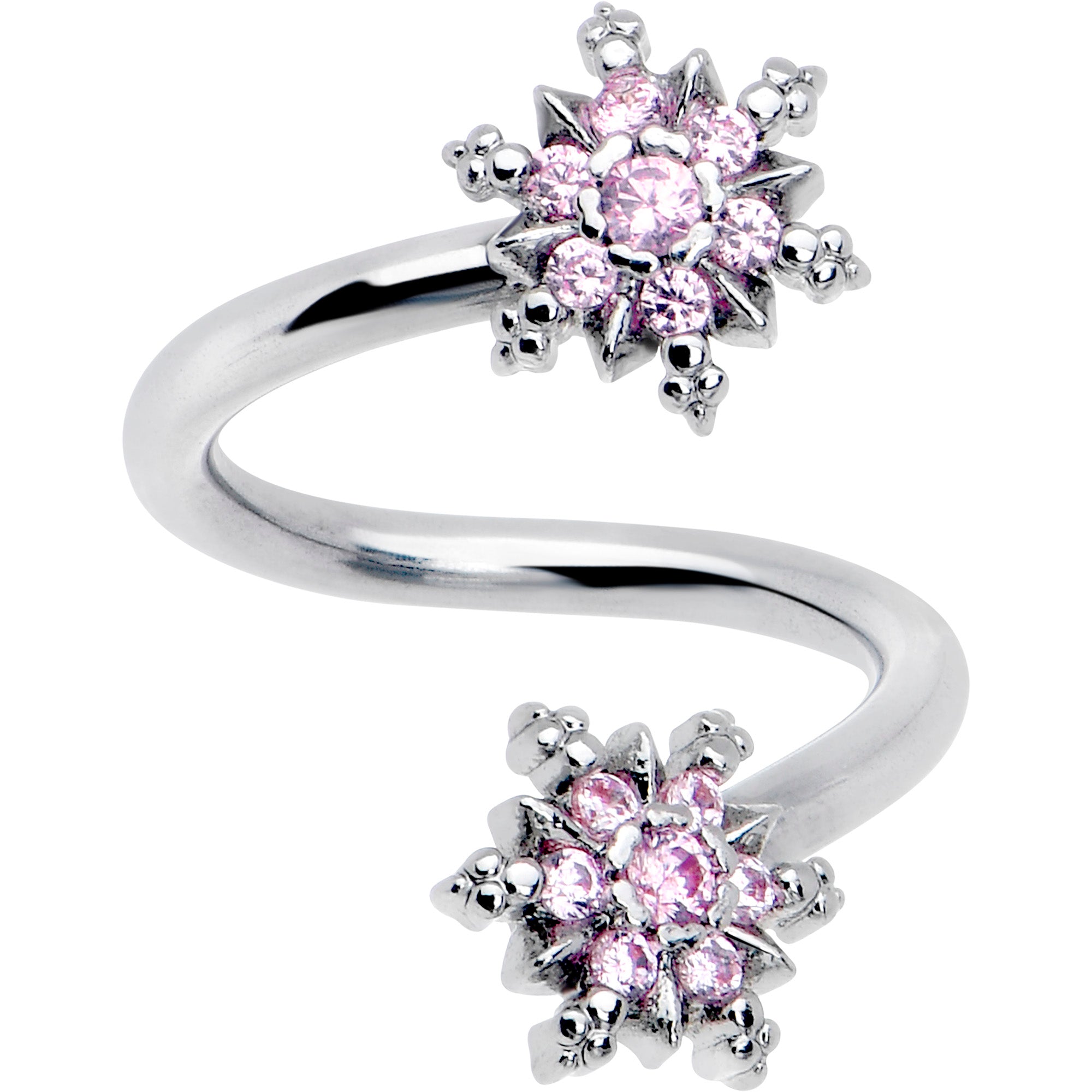 Pink CZ Gem Glam Snowflake Spiral Twister Belly Ring