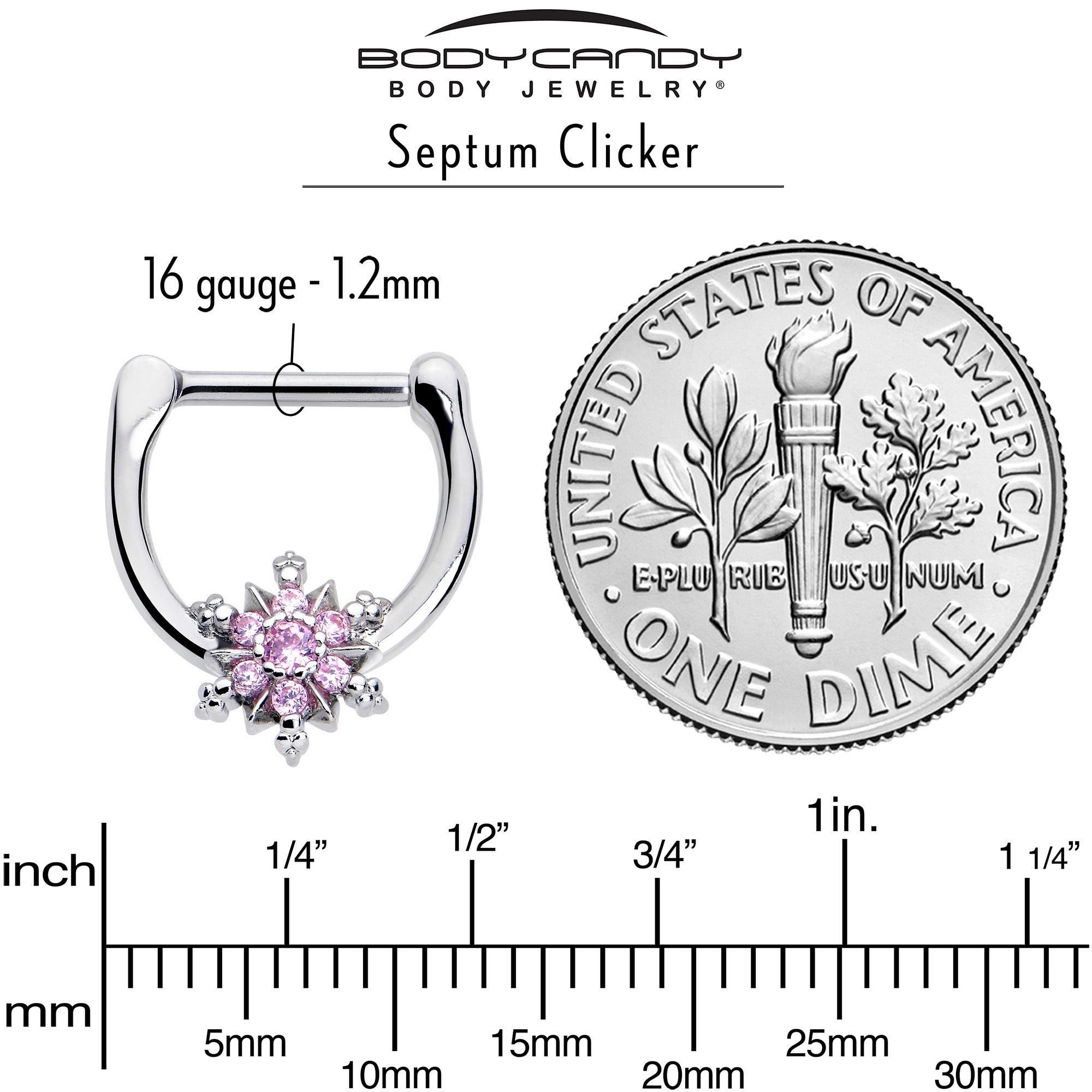 5/16 inch cartilage clicker featuring pink CZ gem