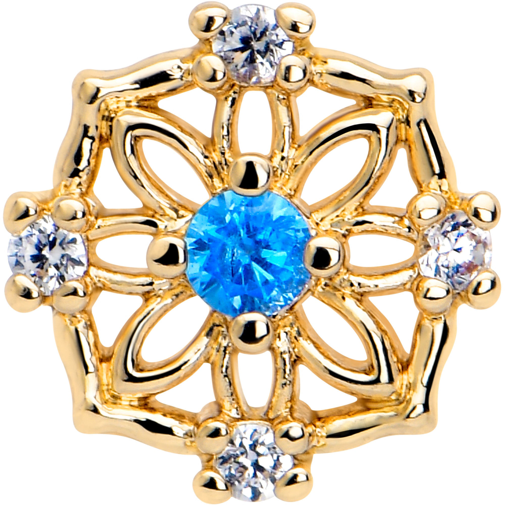 gold tone flower tragus earring with blue gemstone