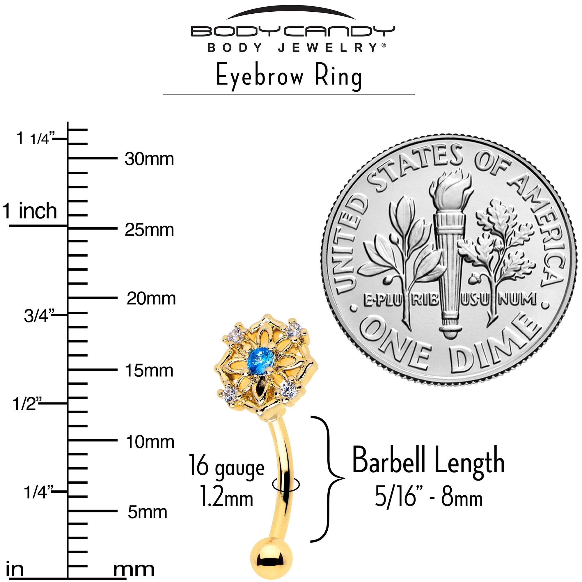 5/16 inch blue cubic zirconia eyebrow jewelry