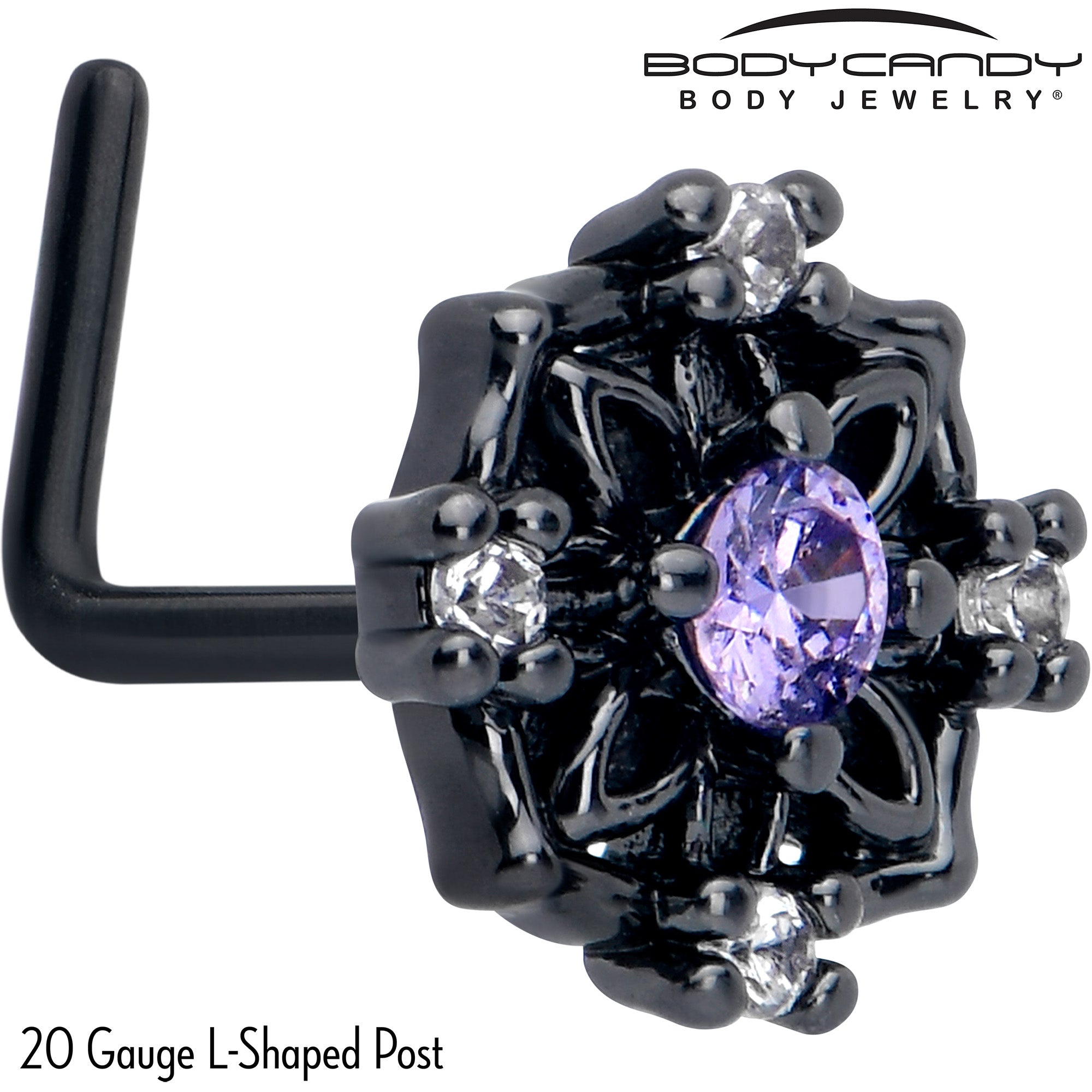 20 gauge nose ring with purple CZ gem