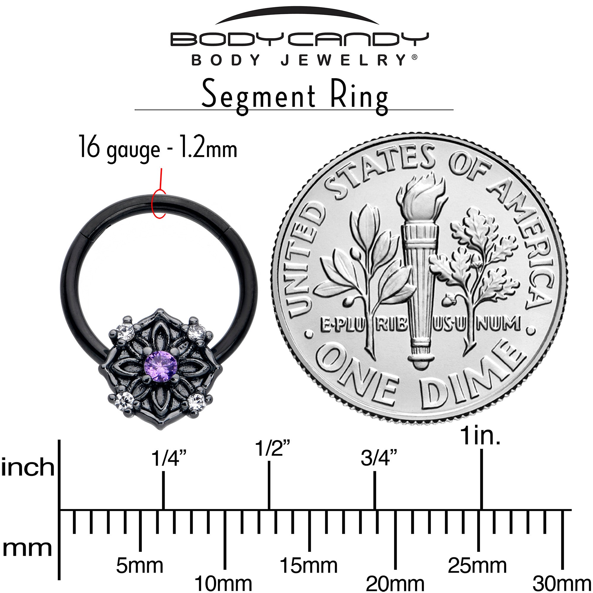 3/8 inch purple gemstone black flower hoop