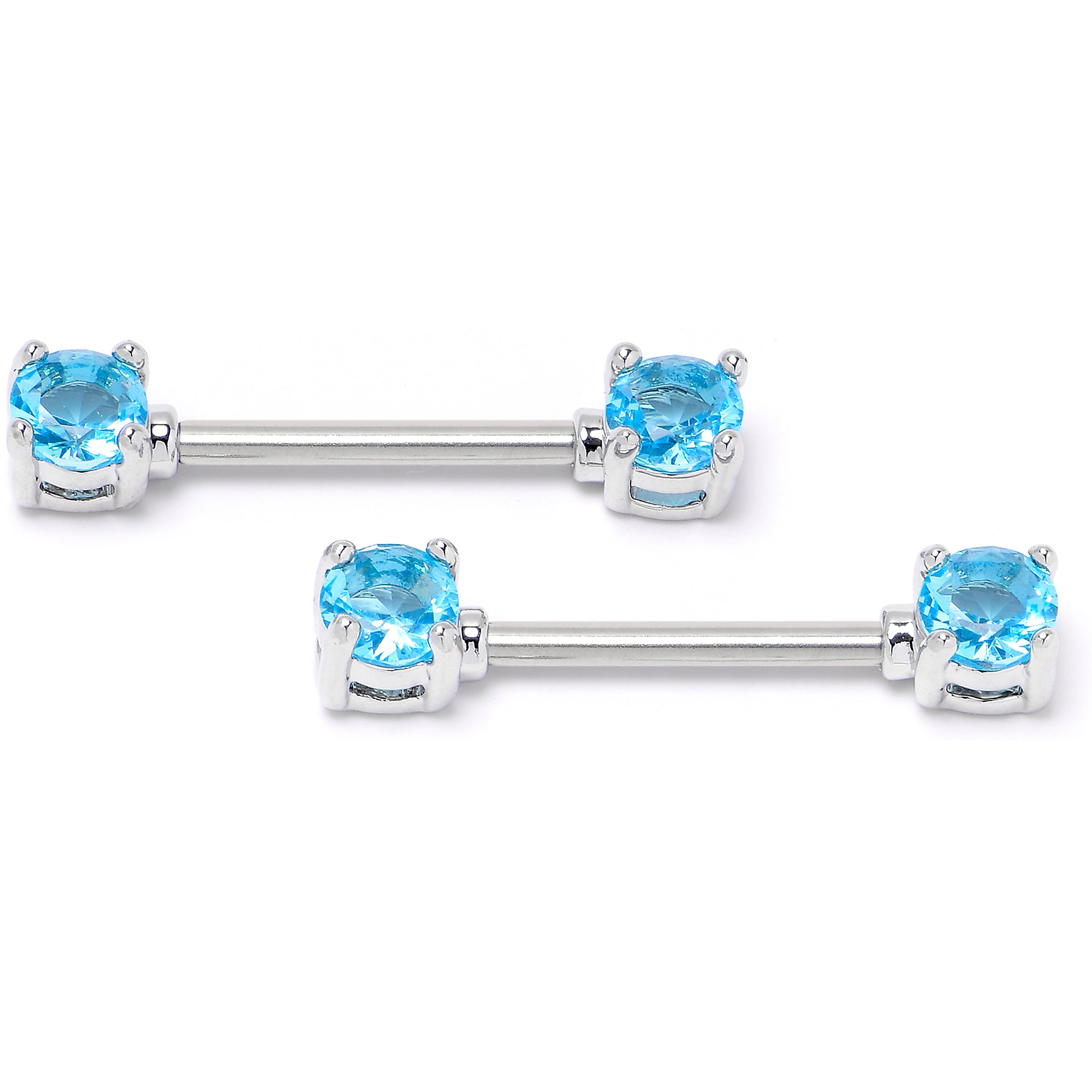 14 Gauge 9/16 Blue CZ Gem Love Forward Facing Barbell Nipple Ring Set