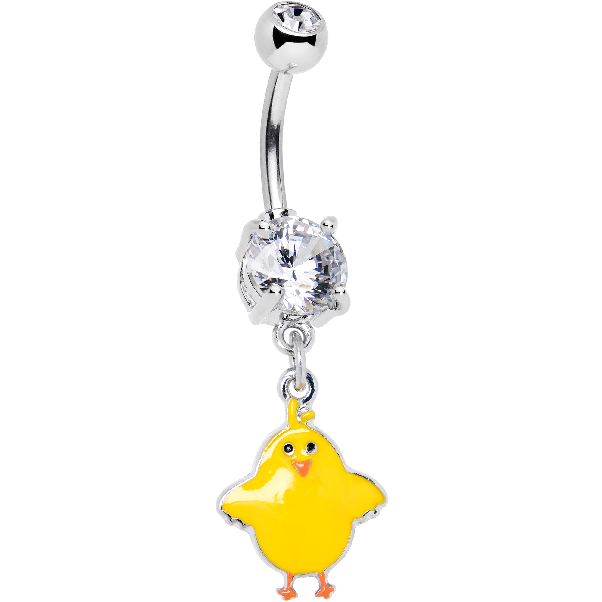 Clear Gem Sweet Yellow Baby Chick Dangle Belly Ring