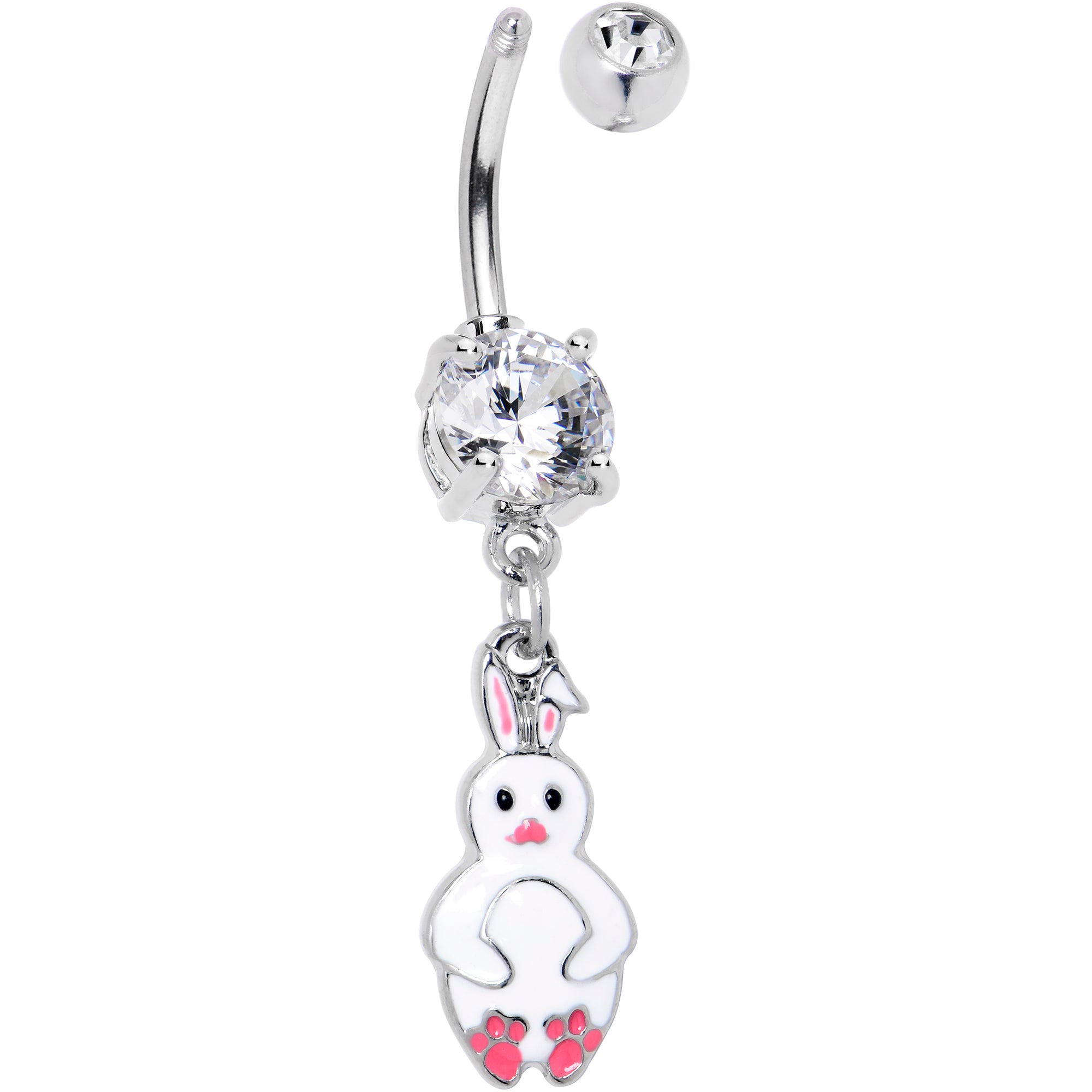 Clear Gem Bunny White Rabbit Dangle Belly Ring