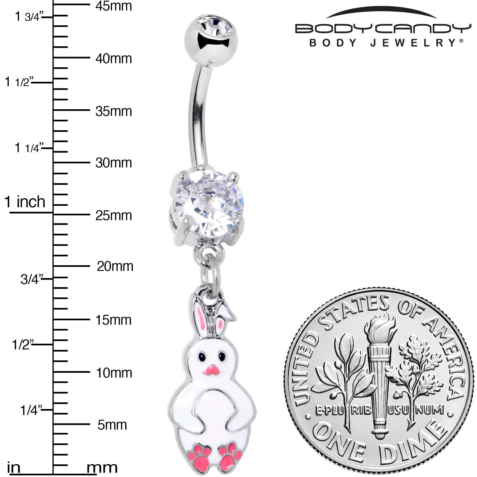 Clear Gem Bunny White Rabbit Dangle Belly Ring