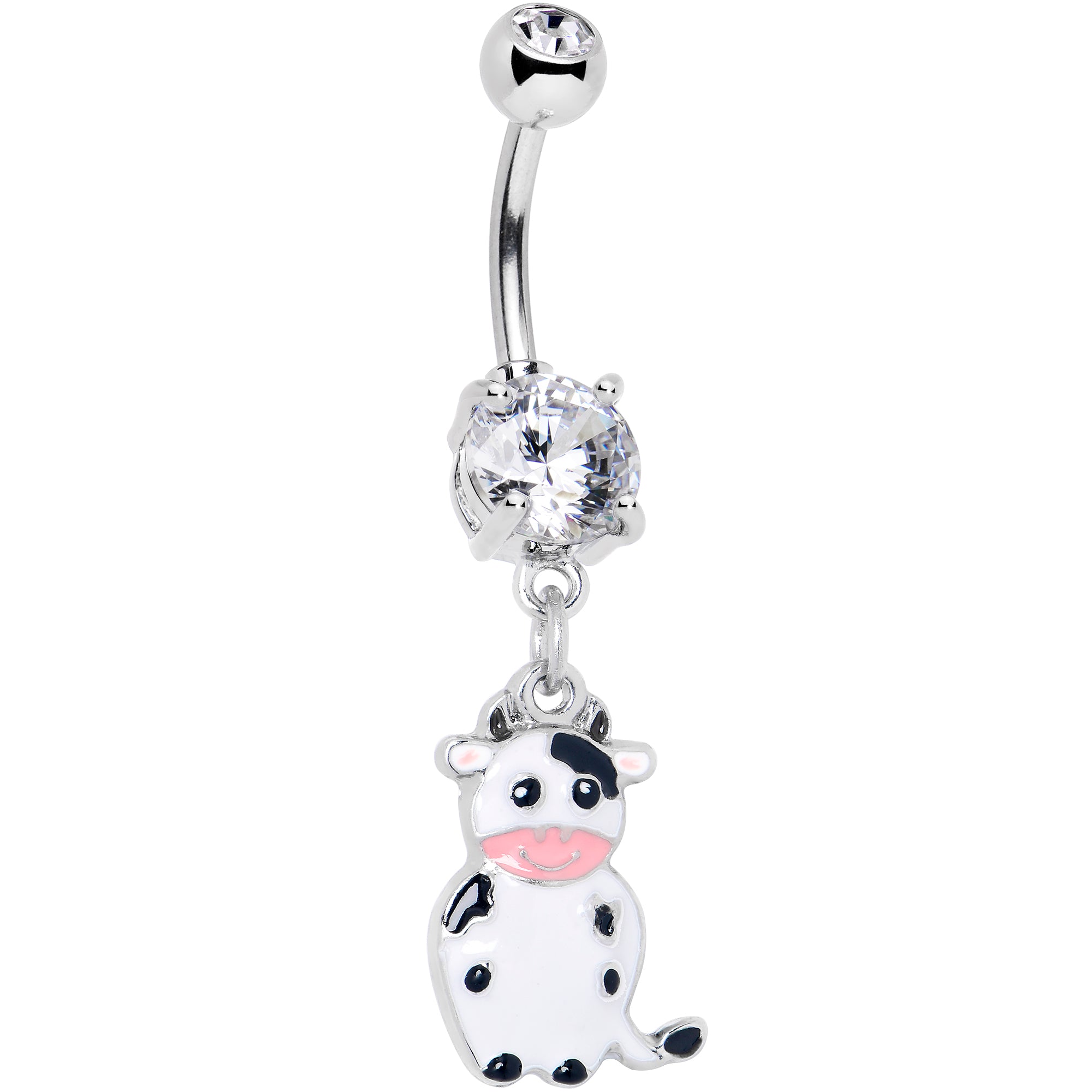 Clear Gem Moo Cow Cutie Dangle Belly Ring