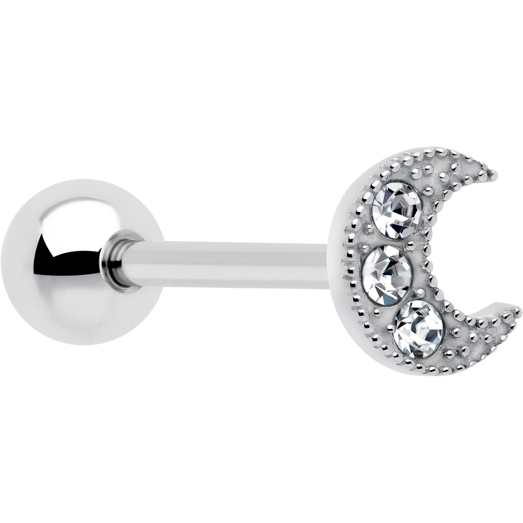 Clear gem crescent moon tongue ring