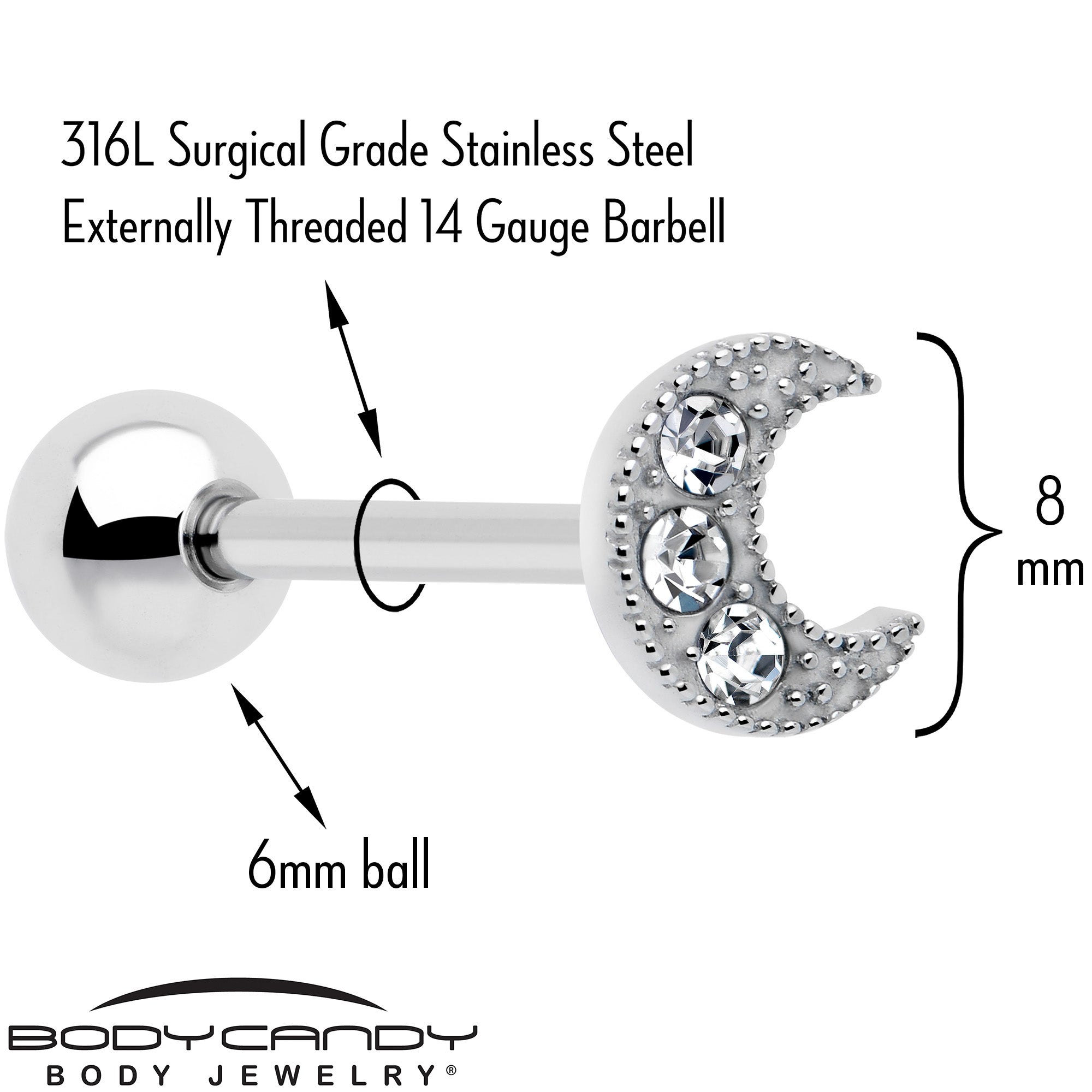 Crescent moon tongue barbell piercing jewelry