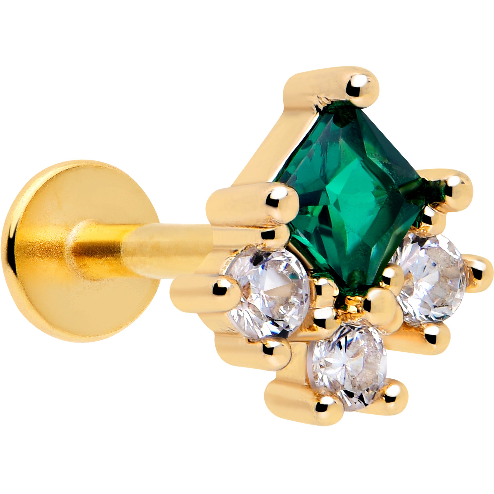 16 Gauge Green Clear CZ Gem Flatback Stud