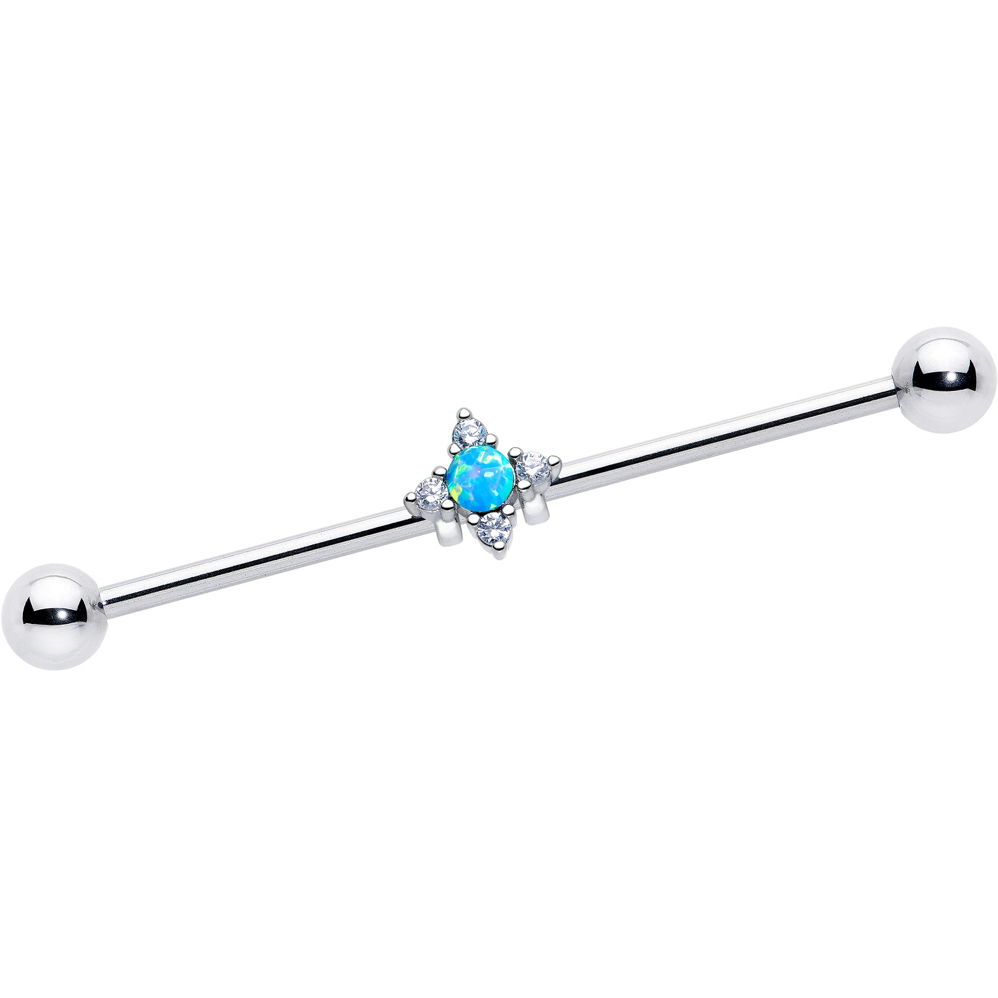 14 Gauge Blue Synthetic Opal Rhombus Industrial Barbell