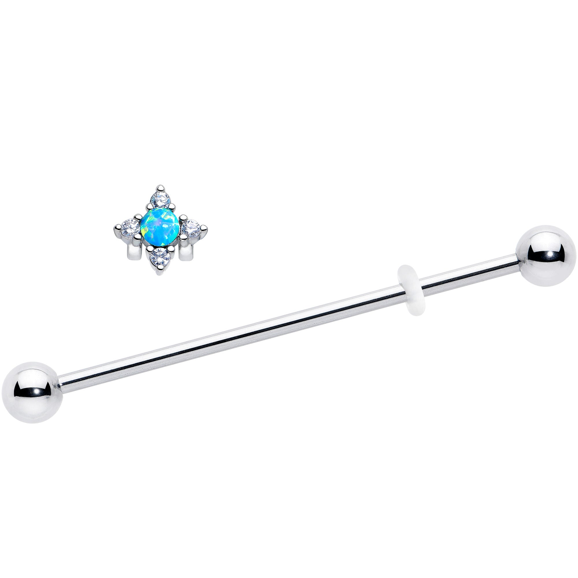 Blue Synthetic Opal Rhombus Star Industrial Barbell 14 Gauge
