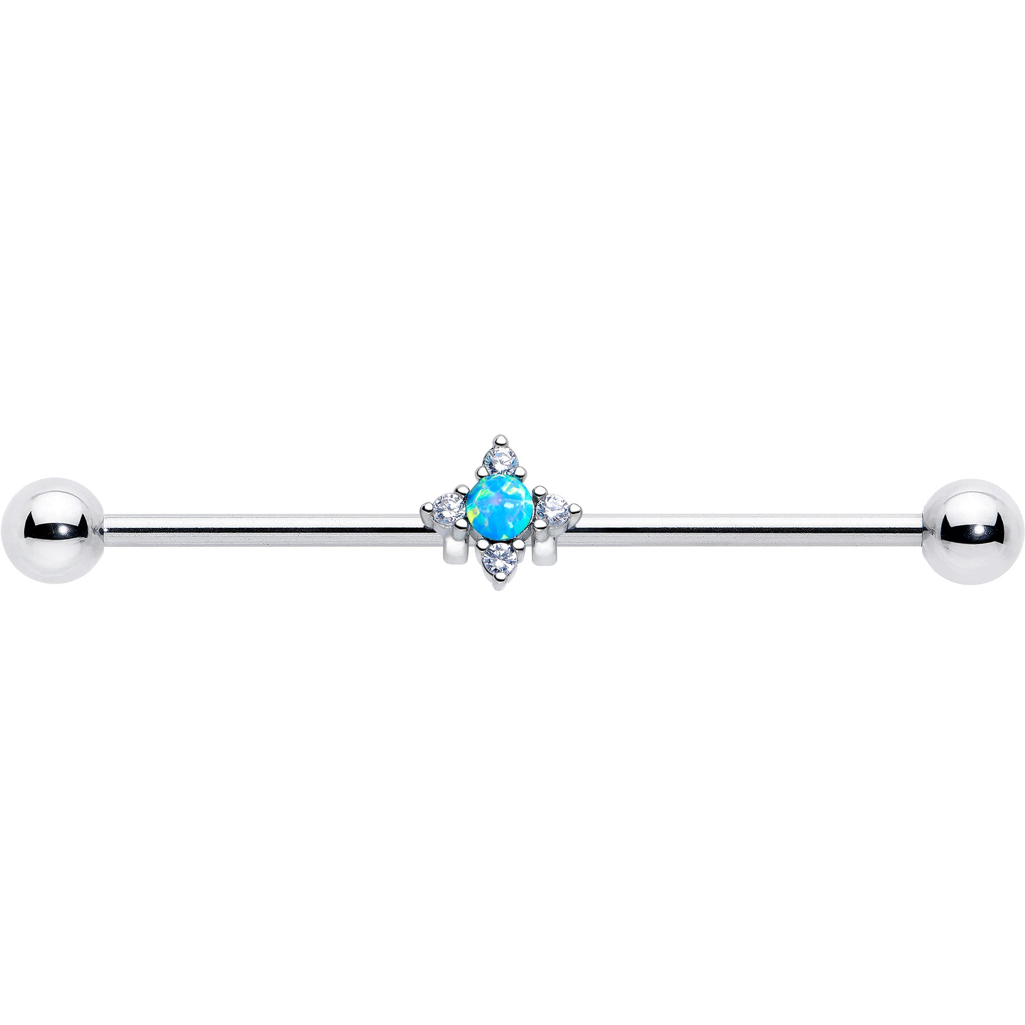 14 Gauge Rhombus Star Industrial Barbell with Blue Opal
