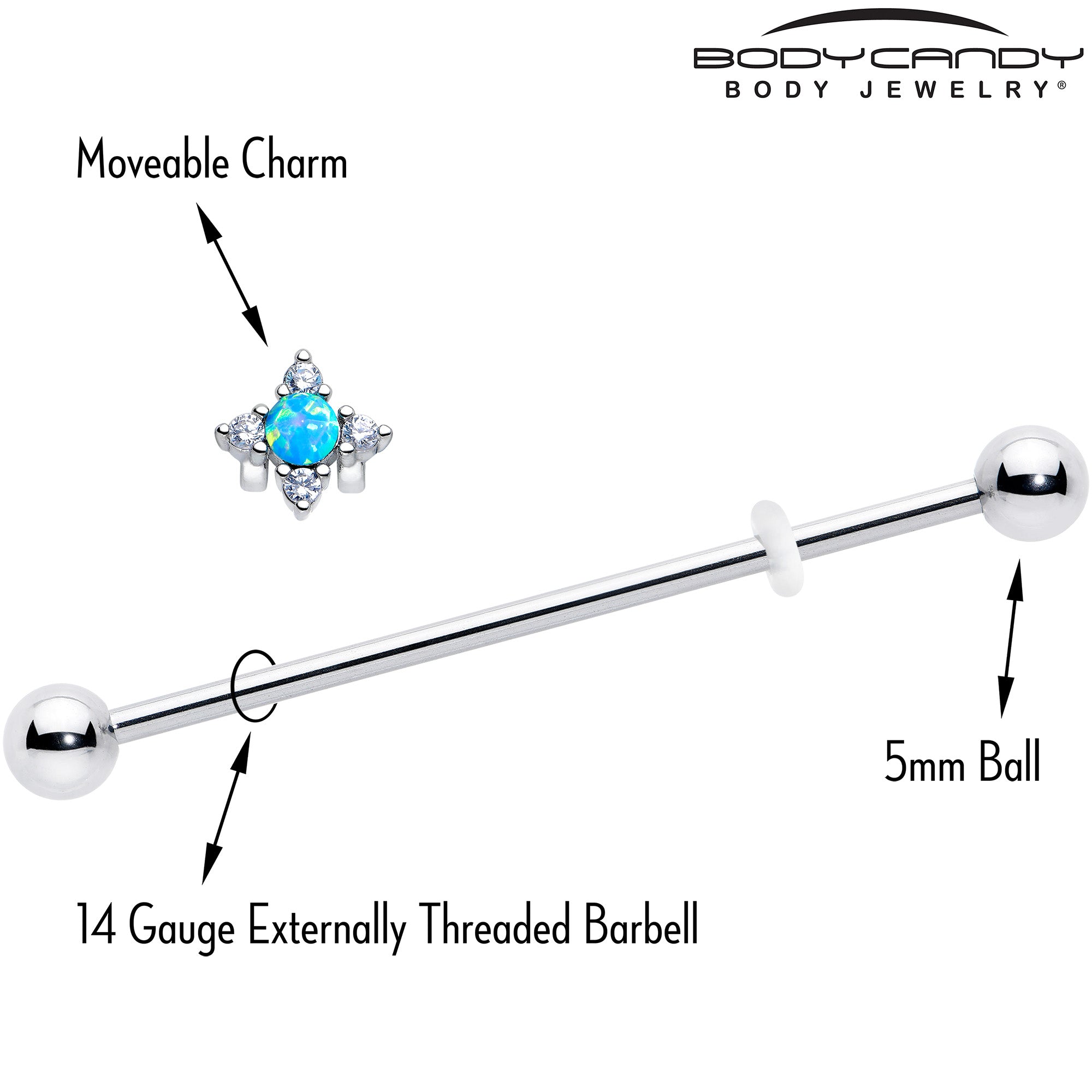 Synthetic Opal Blue Rhombus Star Industrial Barbell 14 Gauge