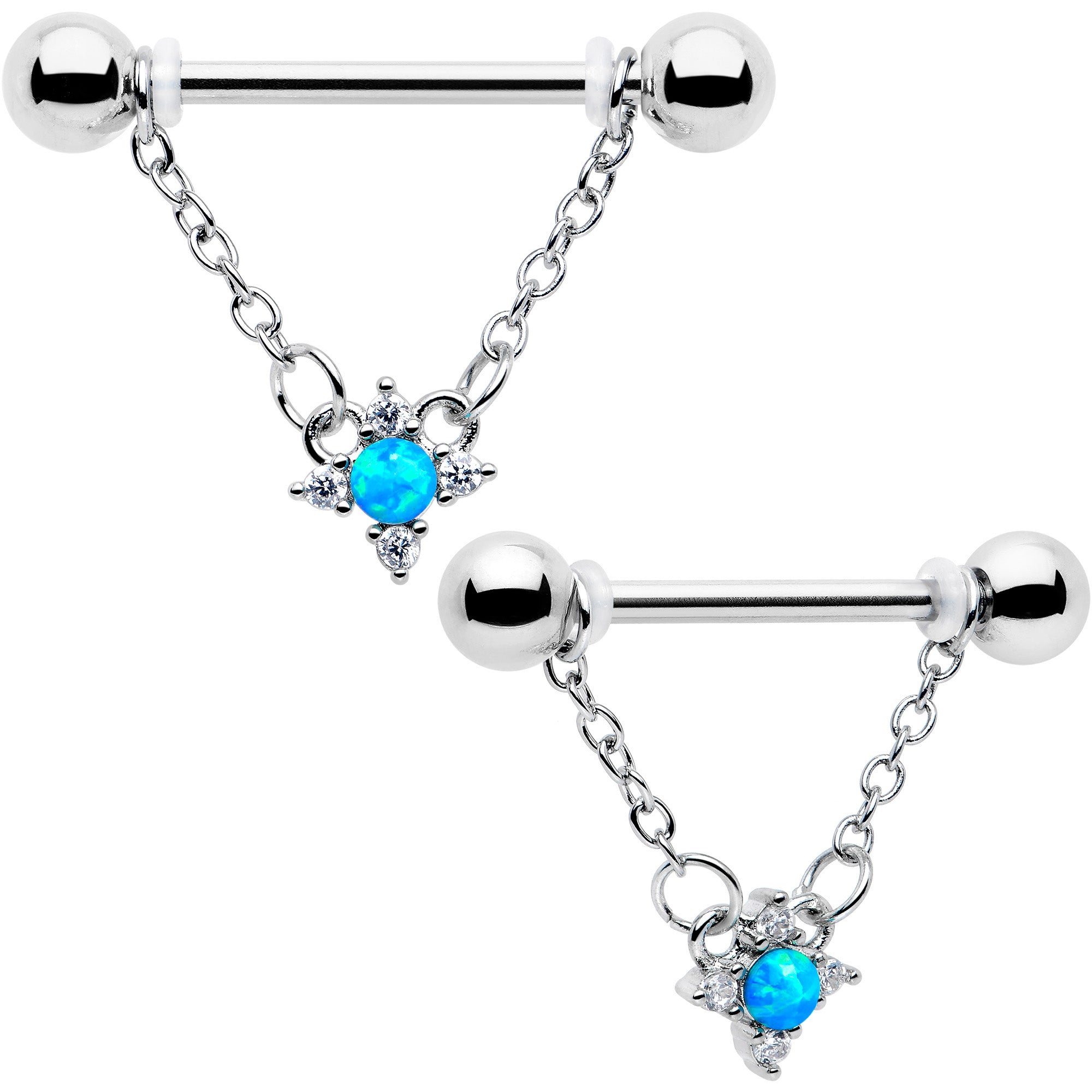 14 Gauge Blue Synthetic Opal Rhombus Nipple Rings