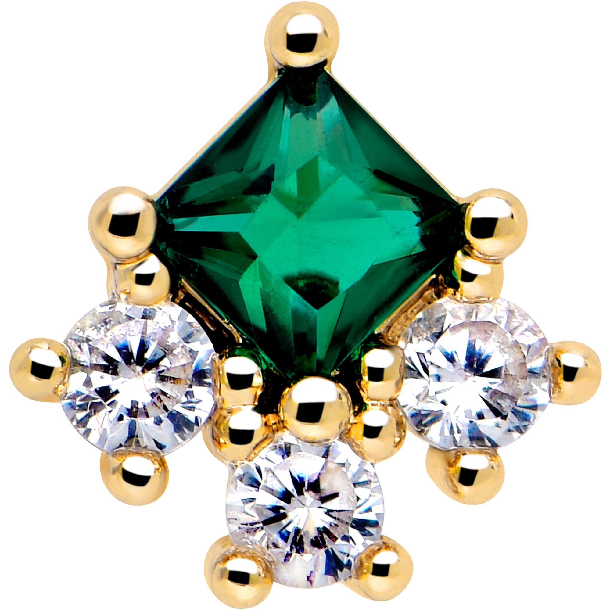 16G Green CZ Rhombus Riot Flatback Gold Tone Stud