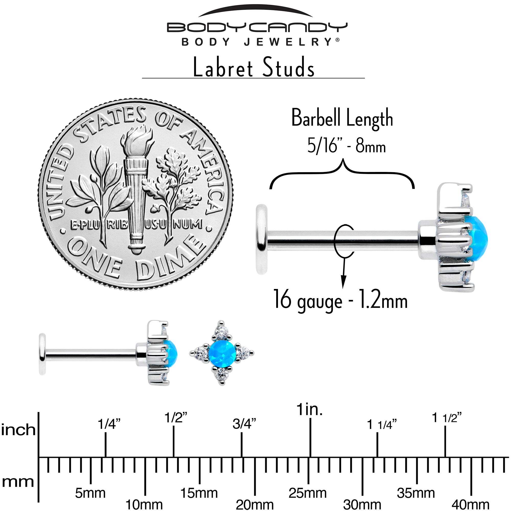 5/16 Blue Synthetic Opal Rhombus Star Flatback Stud 16 Gauge