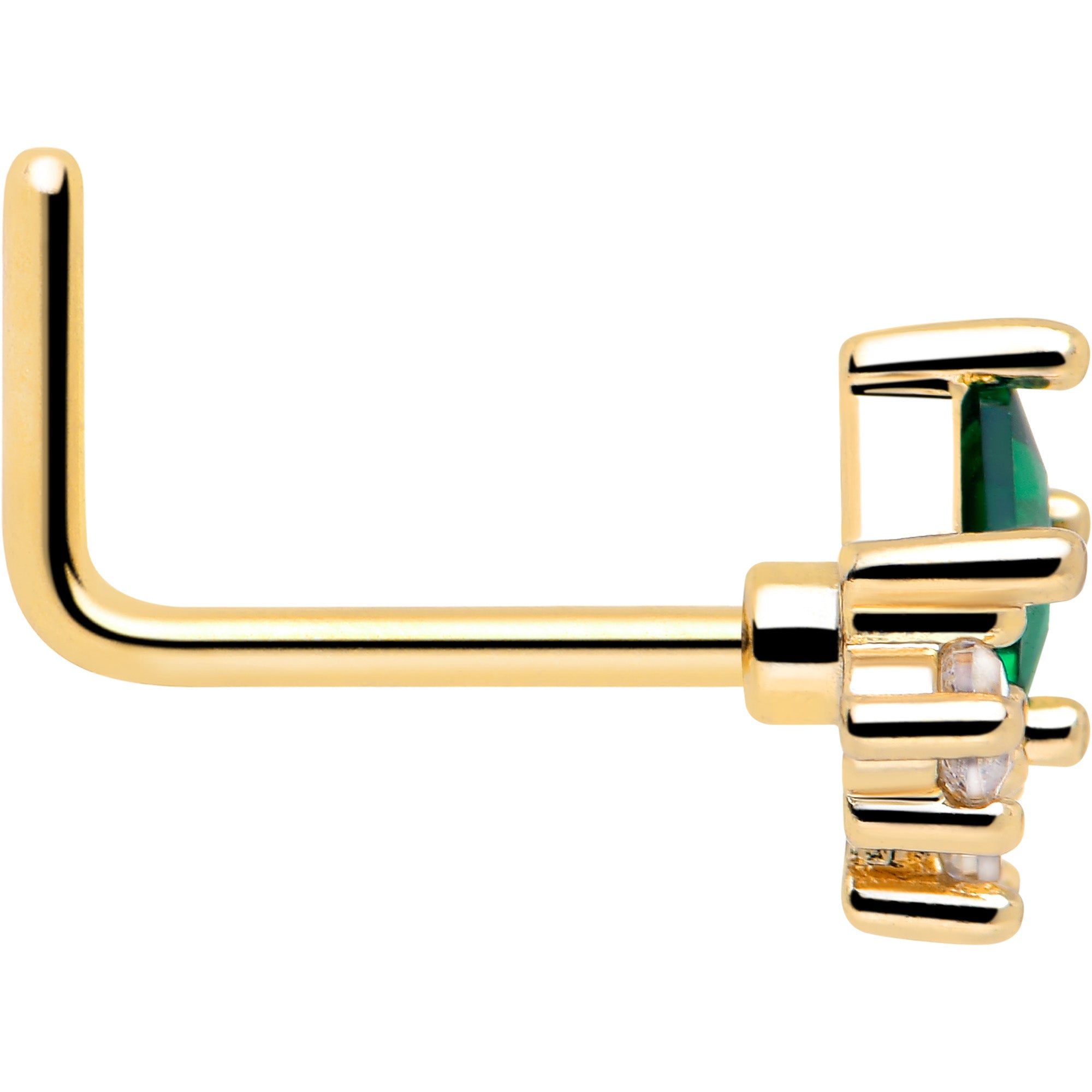 Green CZ Gem L Shape Nose Piercing Ring