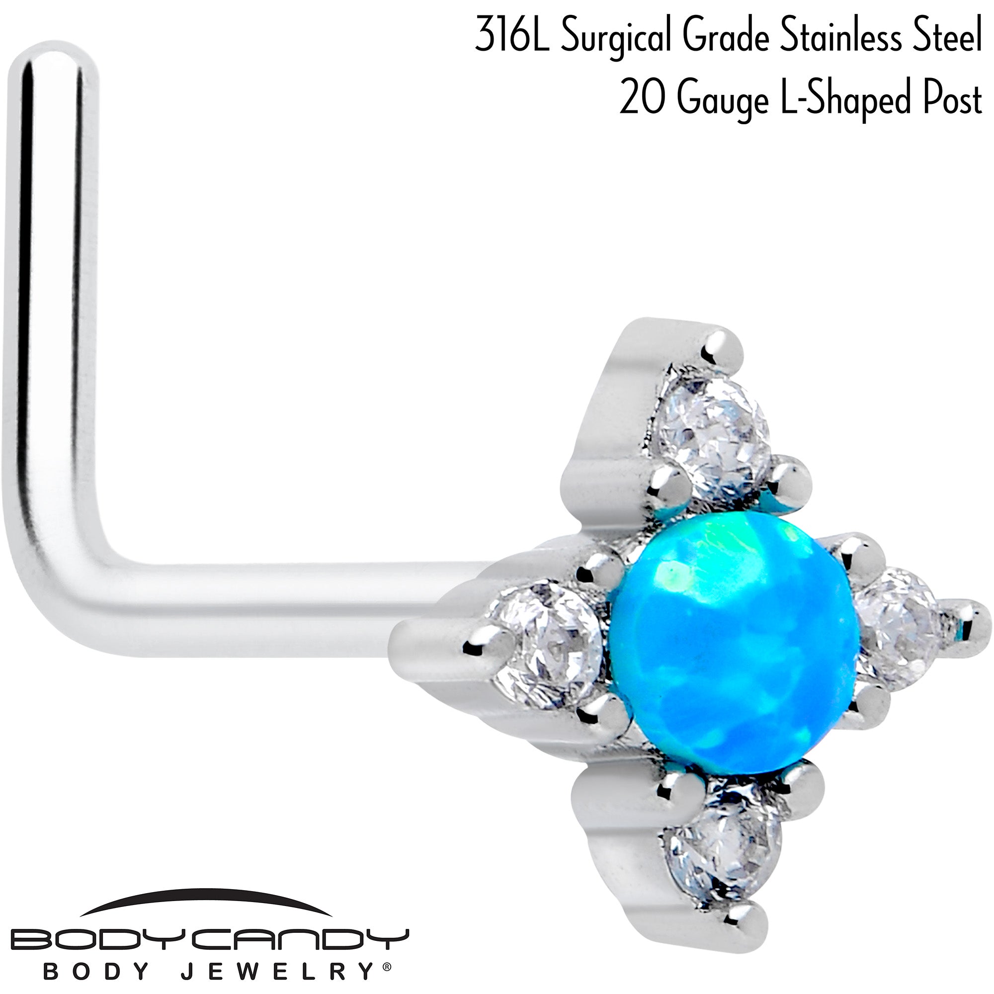 Blue Synthetic Opal L Shape Nose Ring 20 Gauge 7mm