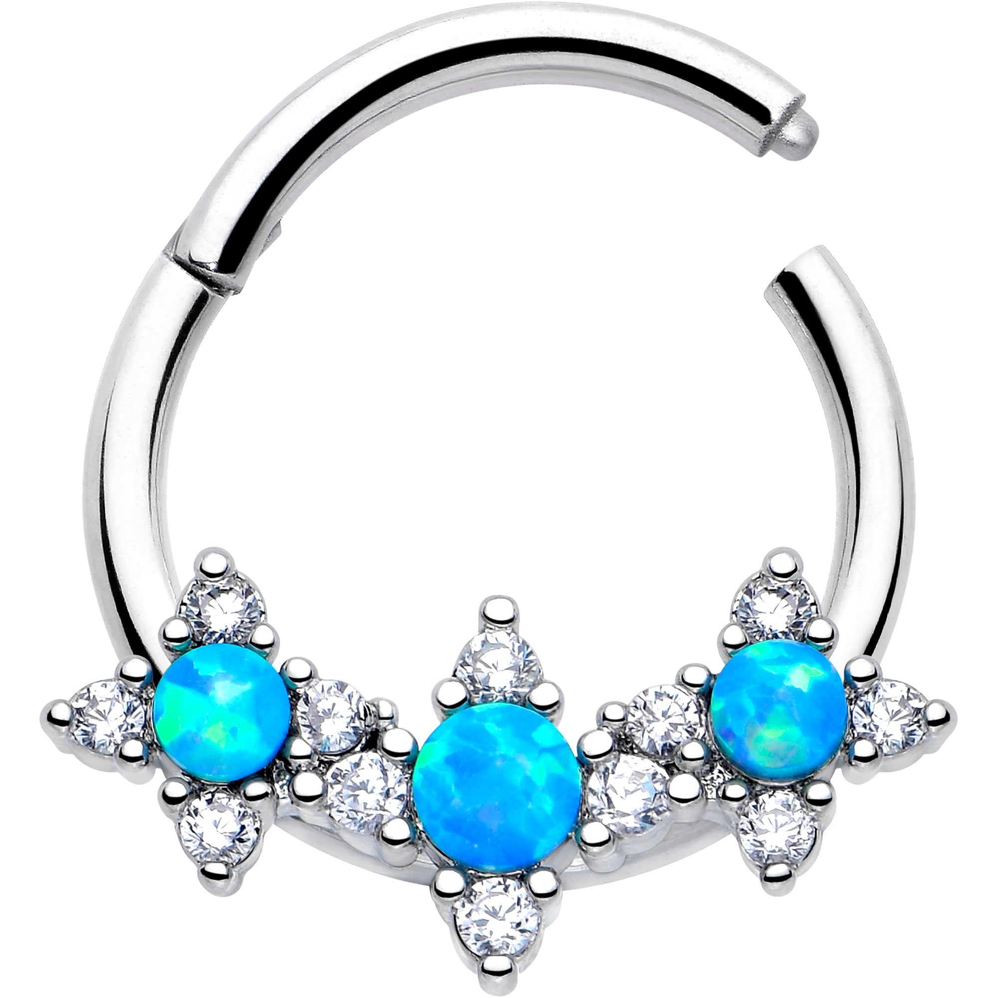 Blue Synthetic Opal Rhombus Stars 16 Gauge Hinged Segment Ring