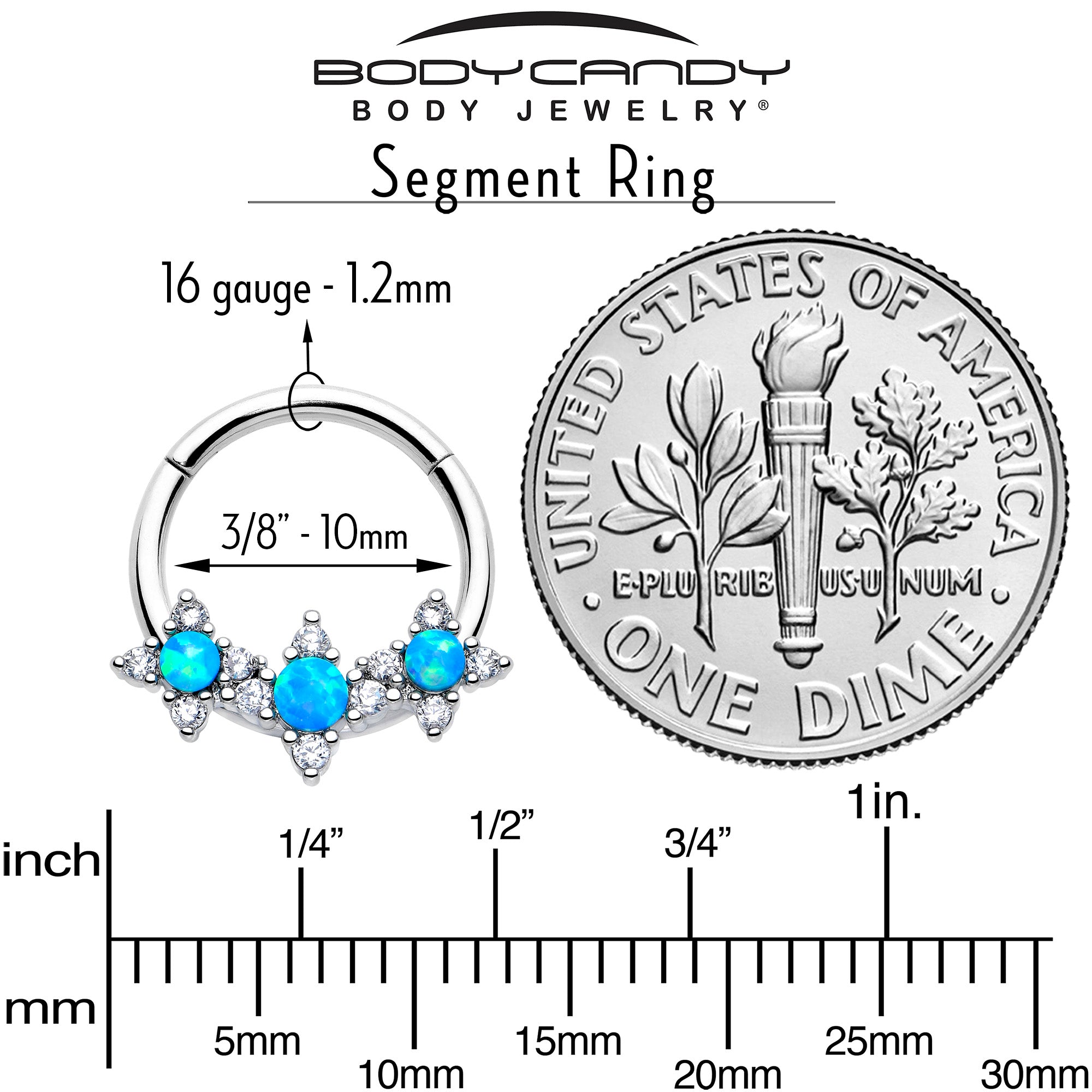 16 Gauge Blue Synthetic Opal Rhombus Stars Hinged Ring 3/8