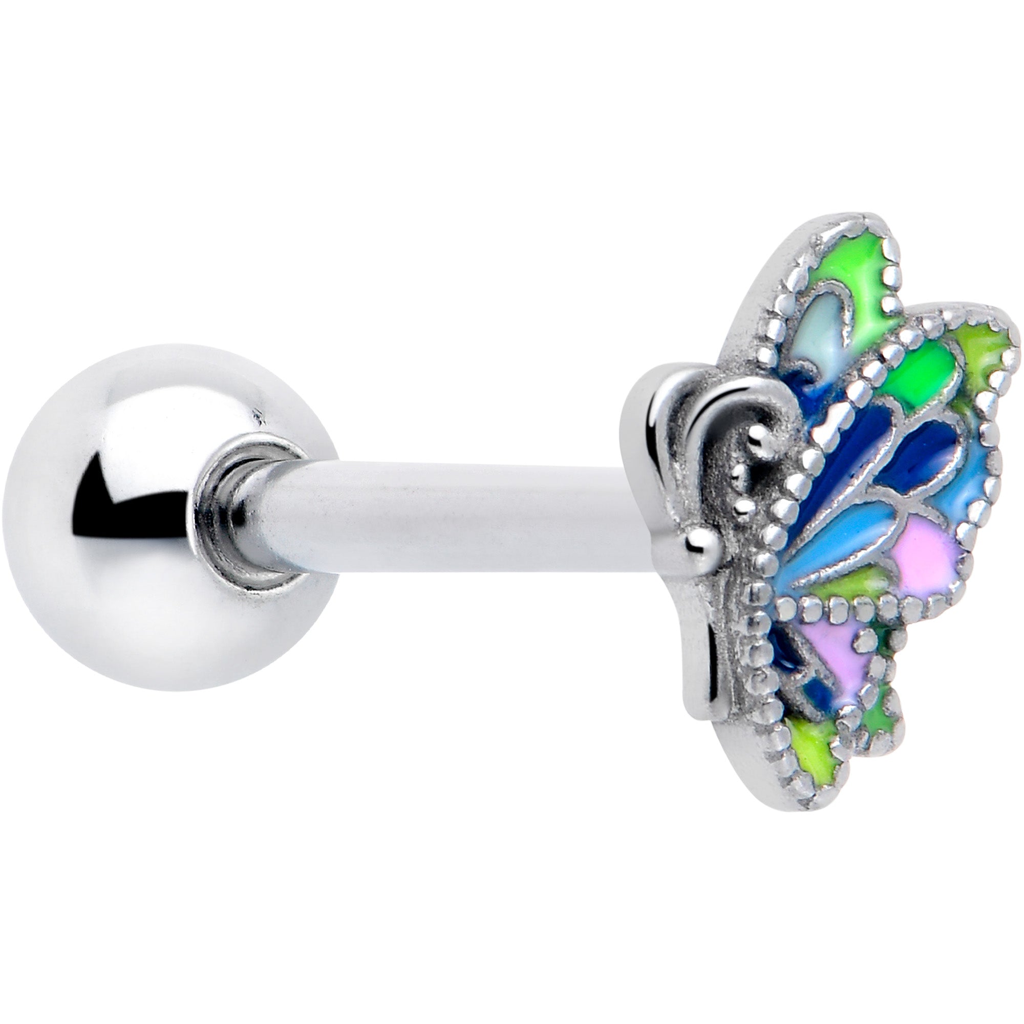 pastel butterfly profile barbell tongue ring