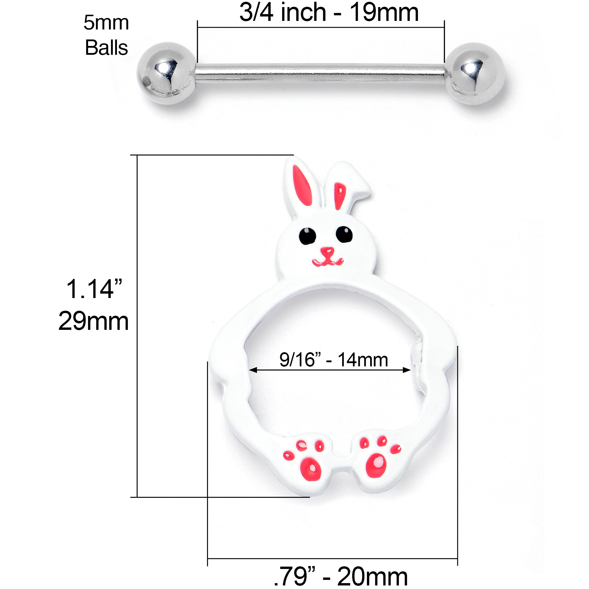 14 Gauge 9/16 Bunny White Rabbit Nipple Shield Set
