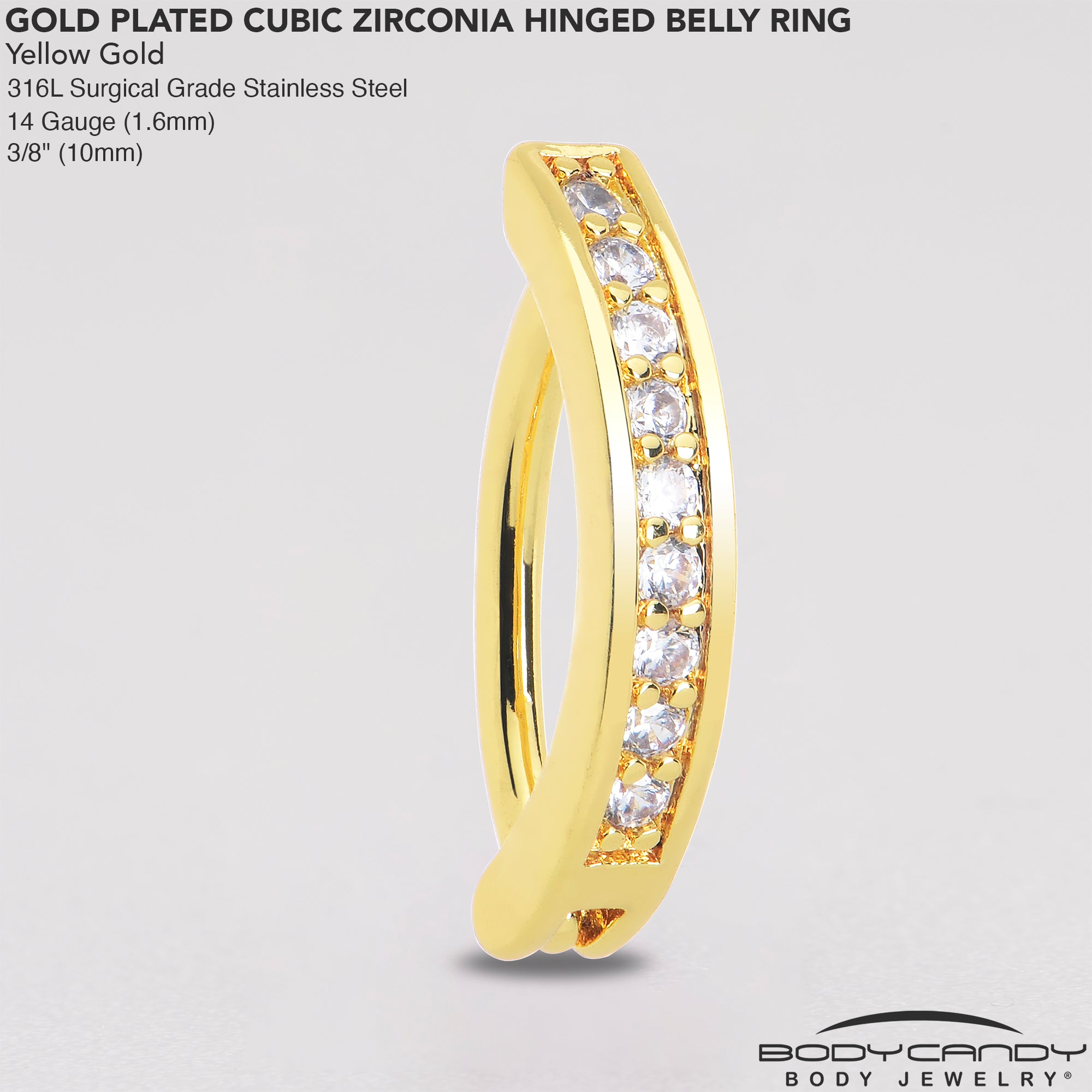 Stylish Gold Tone Belly Ring with Clear Crystals