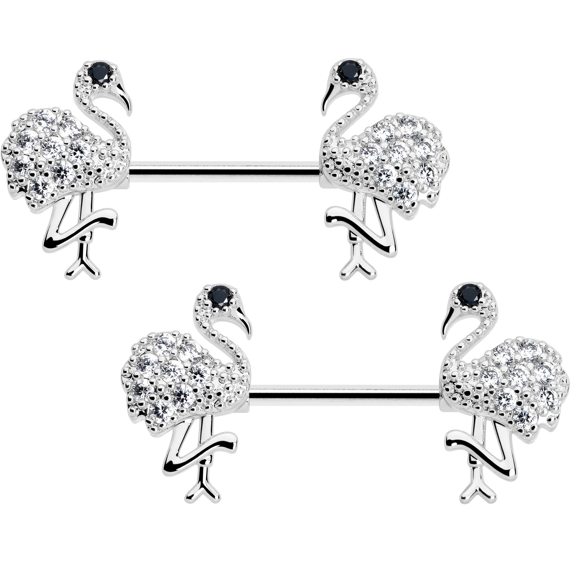 14G 9/16 CZ Gem Fashion Flamingo Barbell Nipple Ring Set