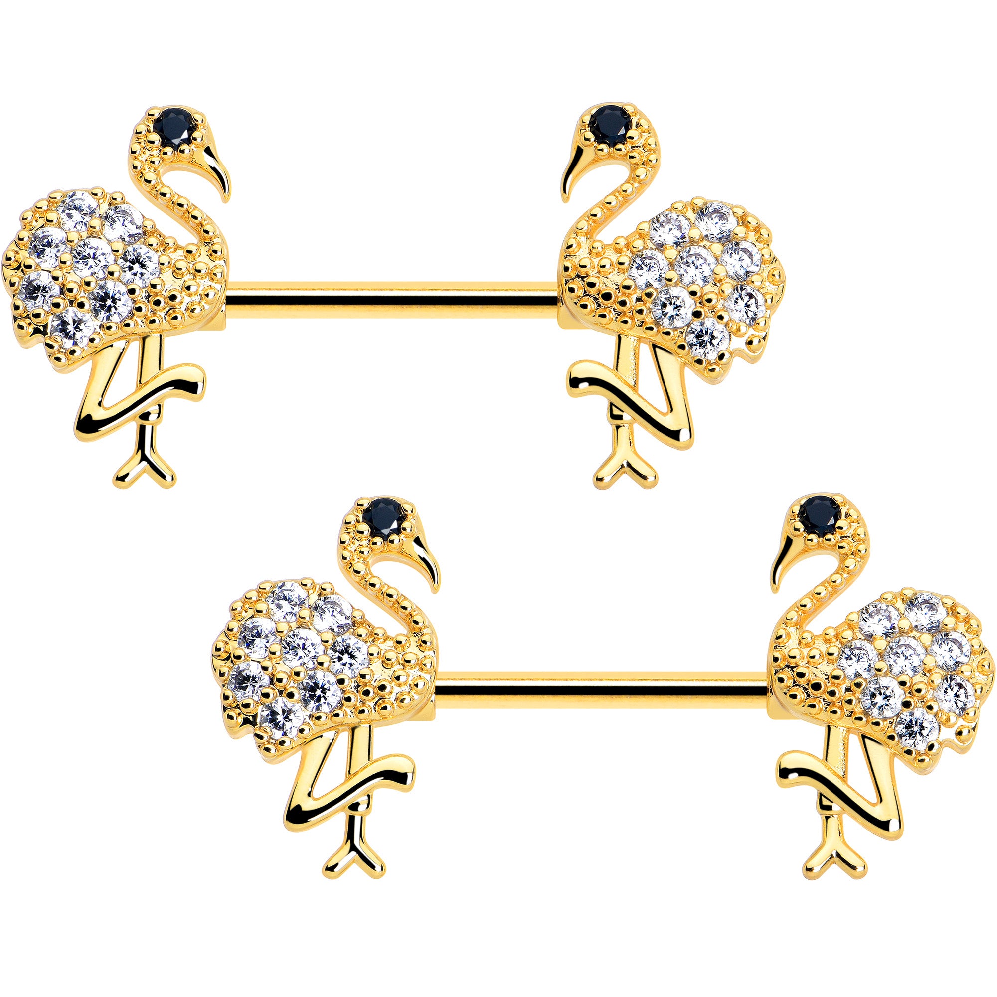 14G 9/16 CZ Gem Fashion Flamingo Barbell Nipple Ring Set