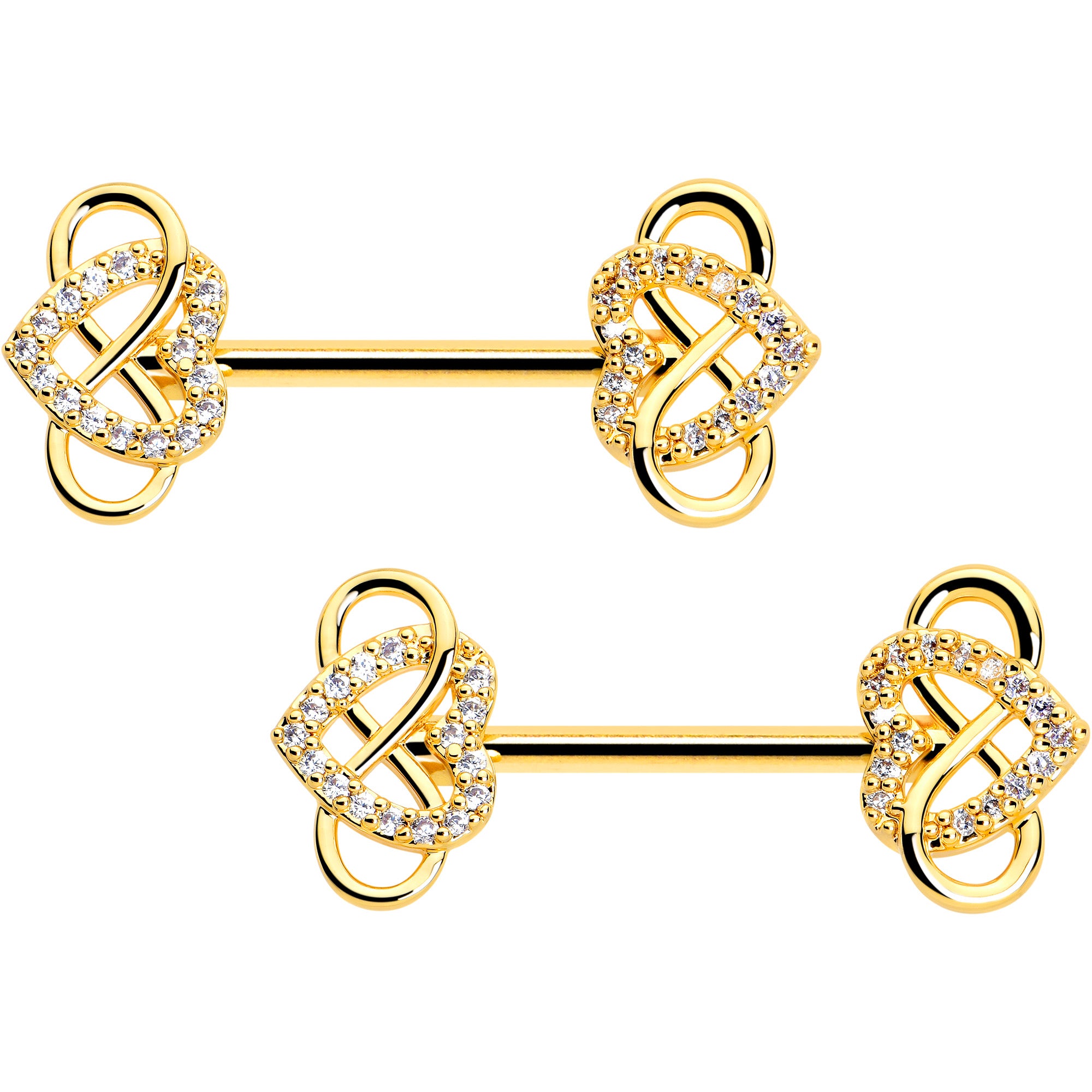 14G 1/2 CZ Gem Infinity Heart Barbell Nipple Ring Set