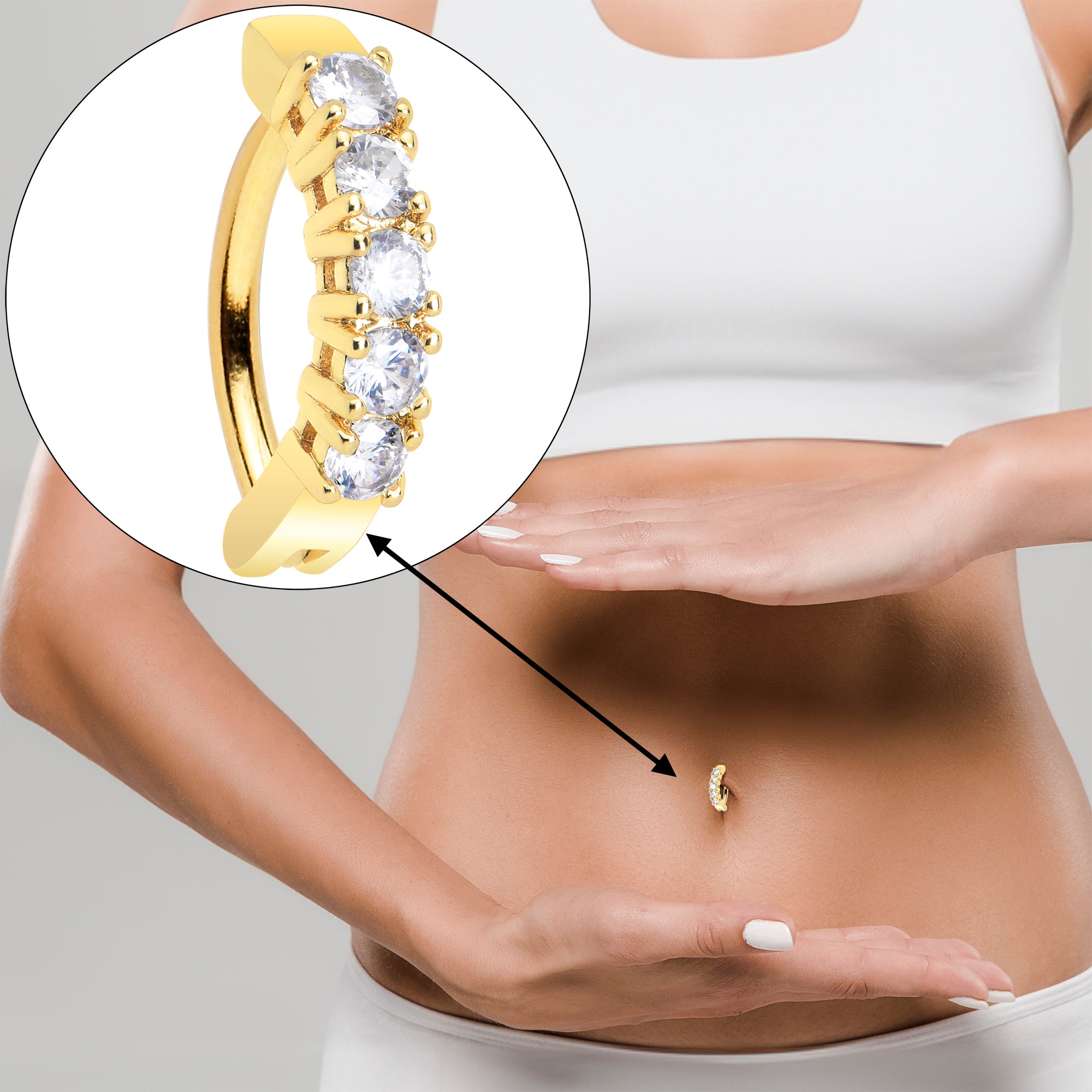 clear cz gem gold tone hinged hoop belly ring