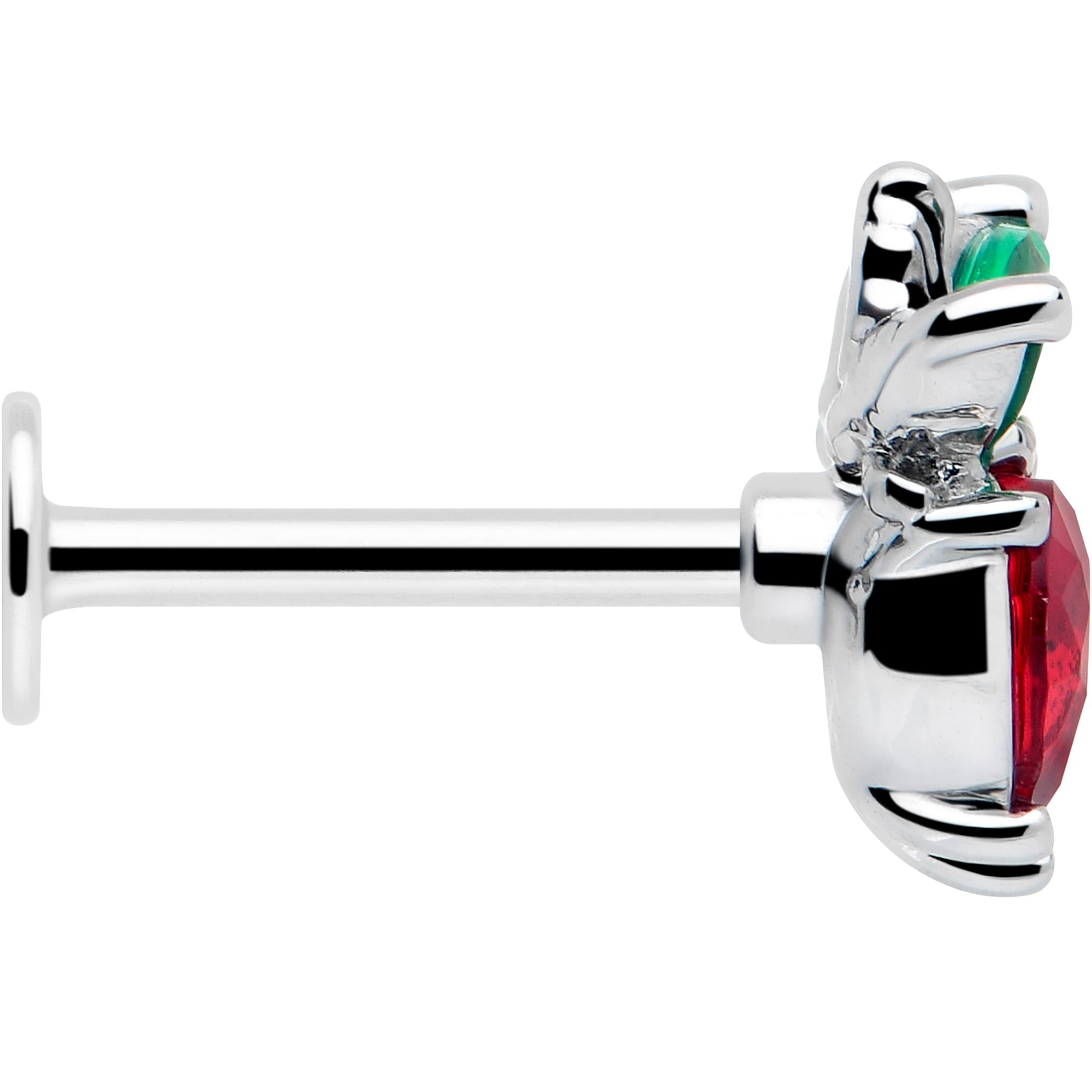 Red green gem strawberry heart cartilage earring