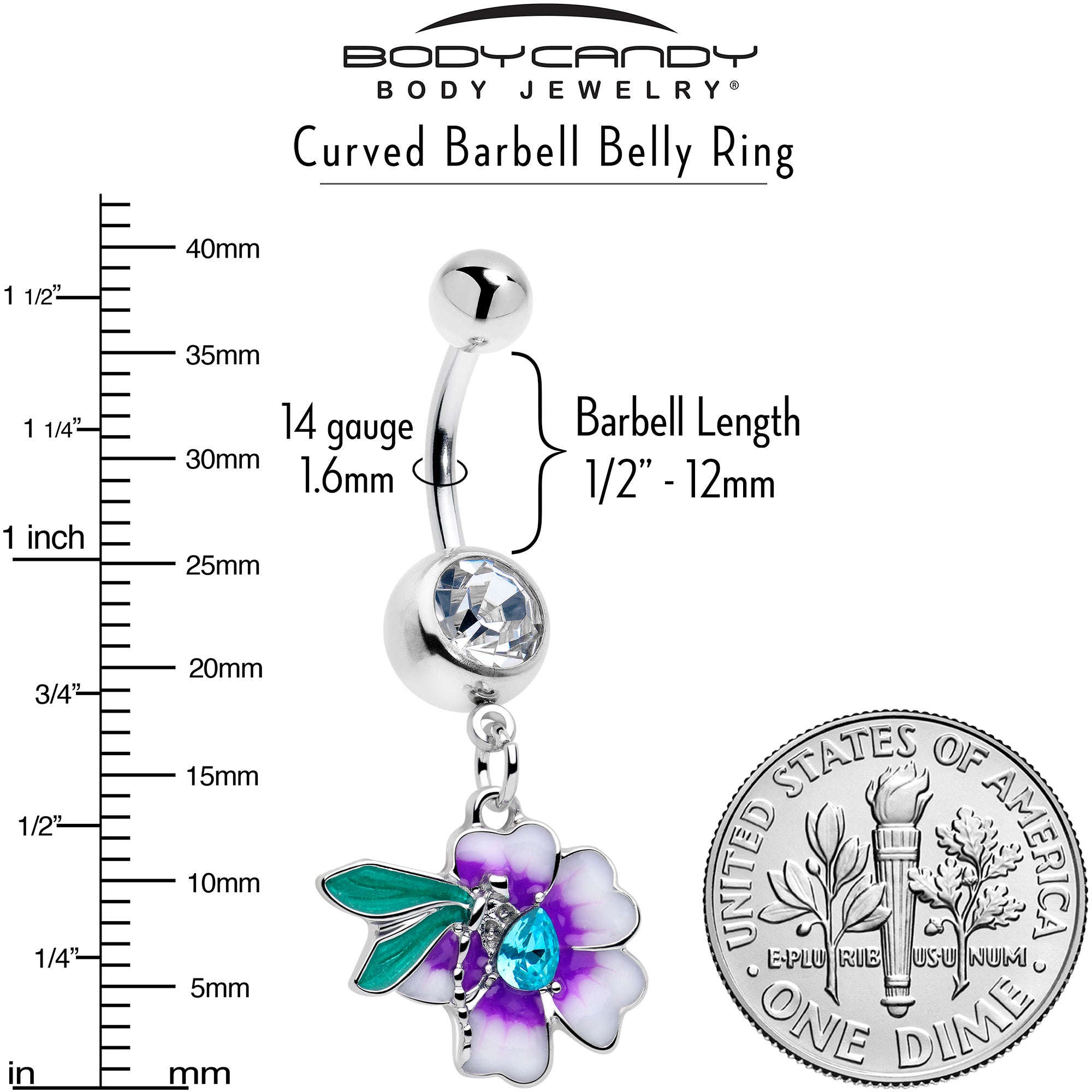 Faerie belly ring with blue and purple charm