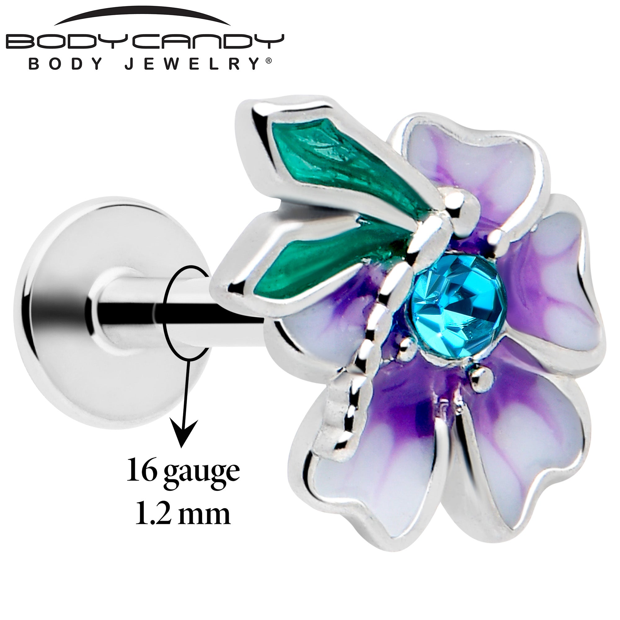 purple faerie flower labret piercing jewelry