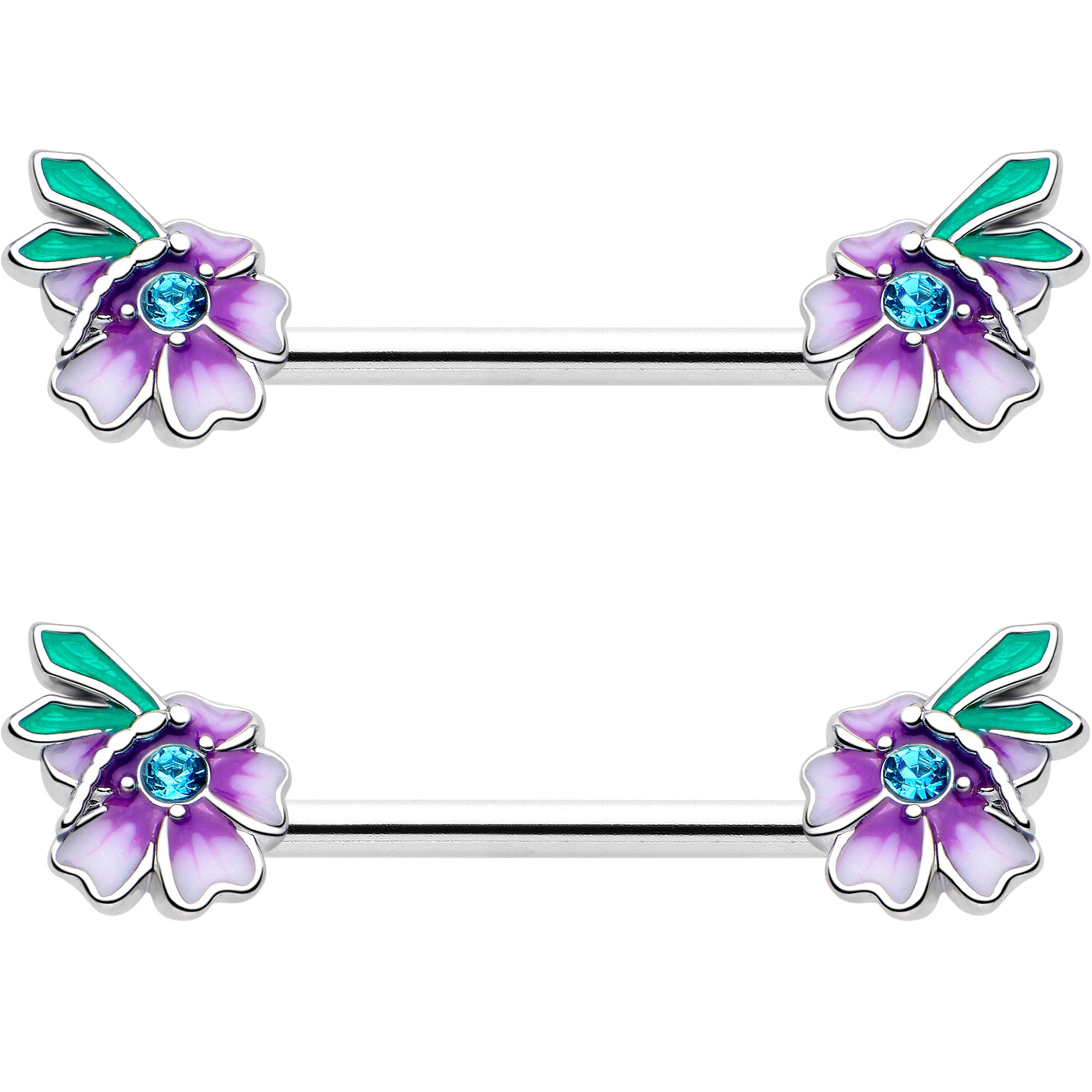 blue gem purple barbell nipple piercing jewelry