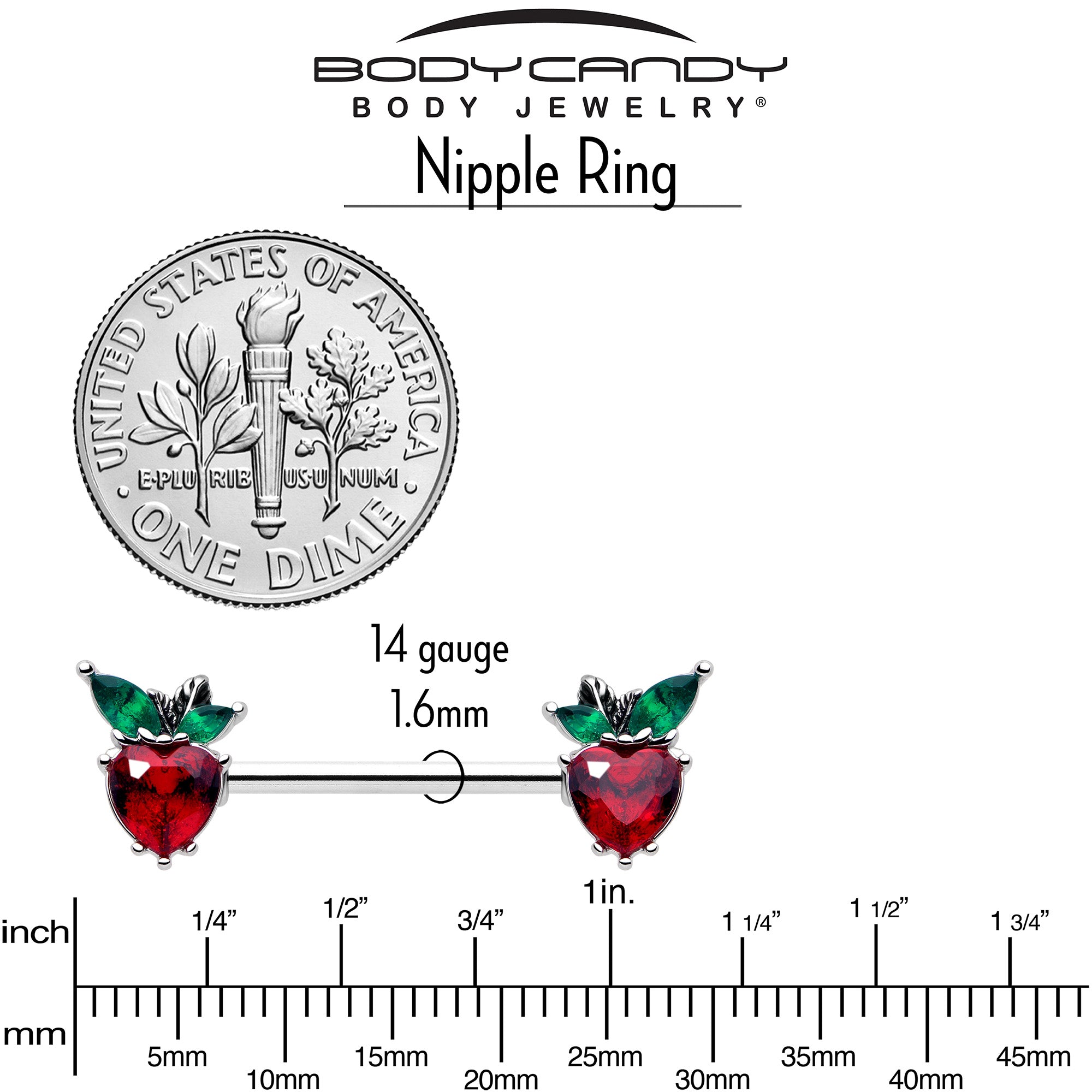 red green gemstone nipple piercing jewelry set