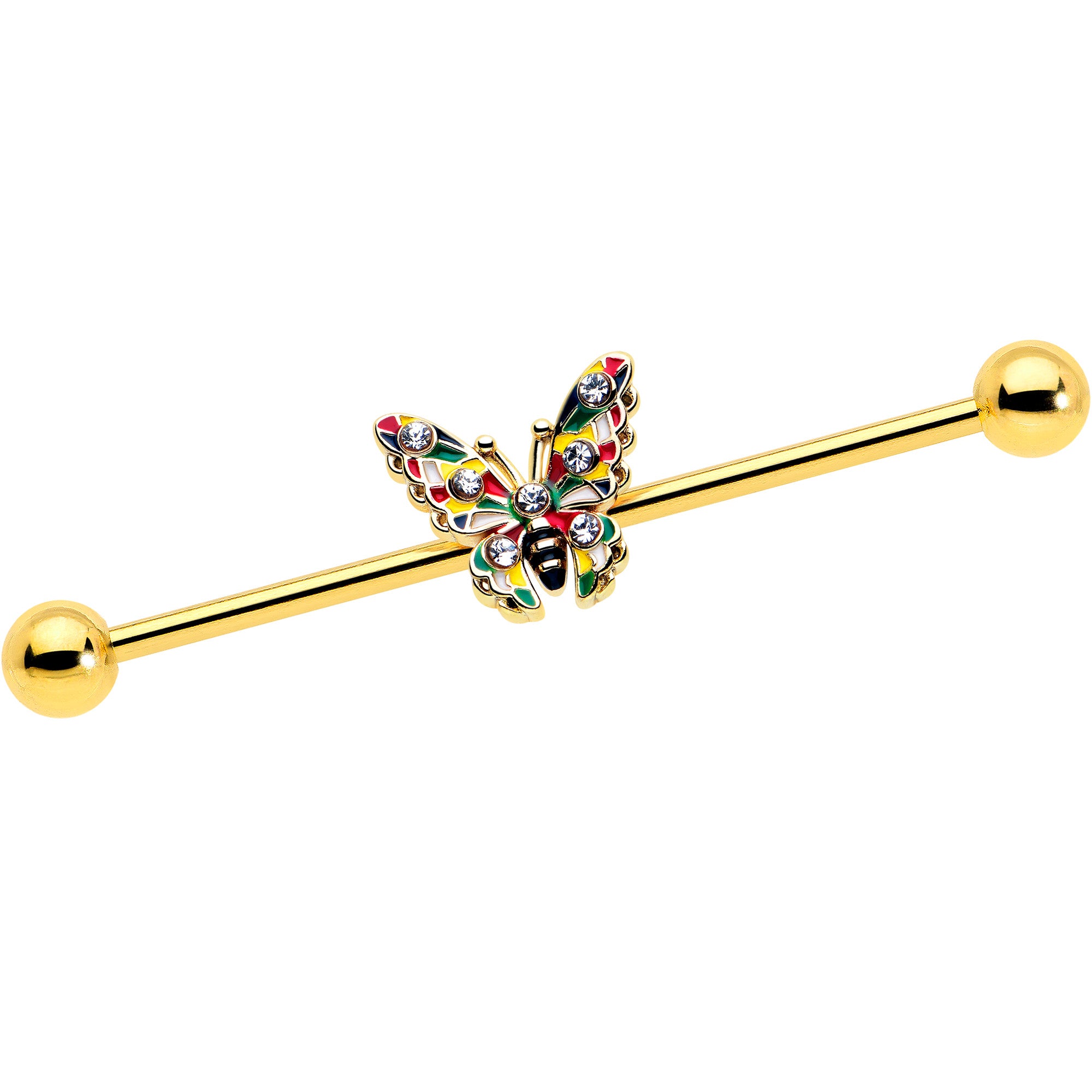 14 gauge clear gem butterfly industrial barbell