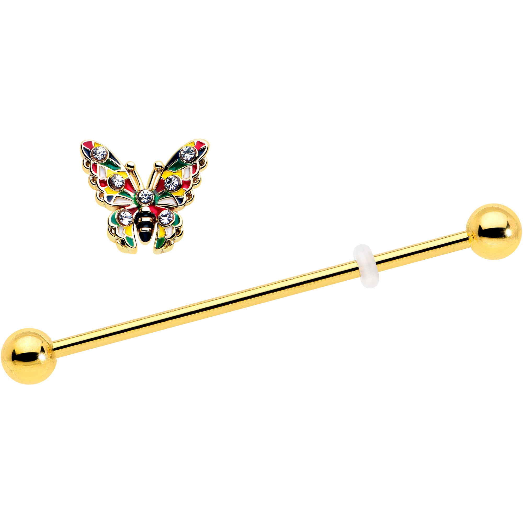 Gold tone color block butterfly barbell 38mm